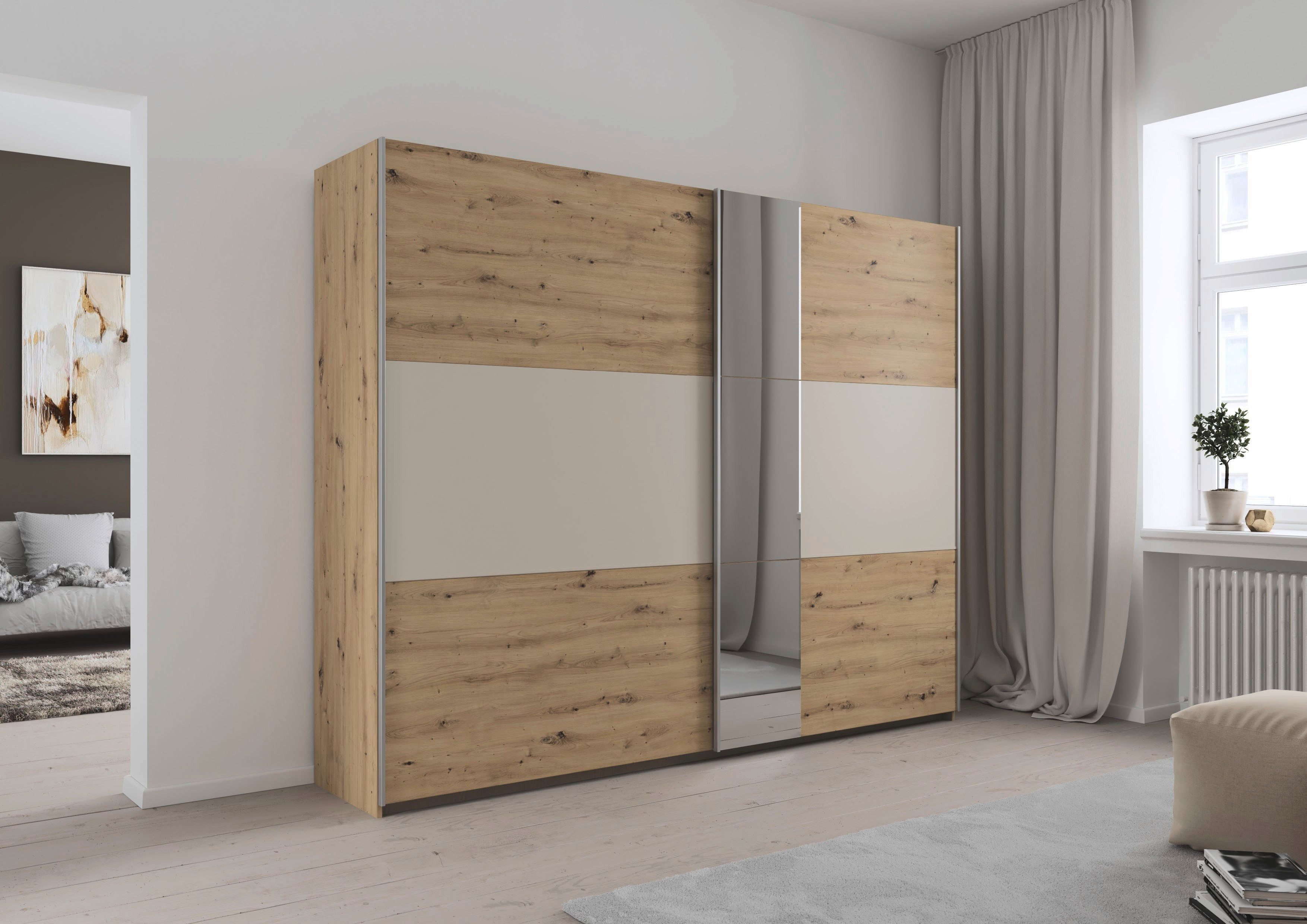OTTO home Kleiderschrank Mehrzweckschrank Aktenschrank Möbel Mietswohnung TOPSELLER ASTANA (3 Ausstattungen BASIC/CLASSIC/PREMIUM (inkl. SOFT-CLOSE-FUNKTION) mit 3 Spiegelelementen, Metallgriffleisten alufarbig MADE IN GERMANY