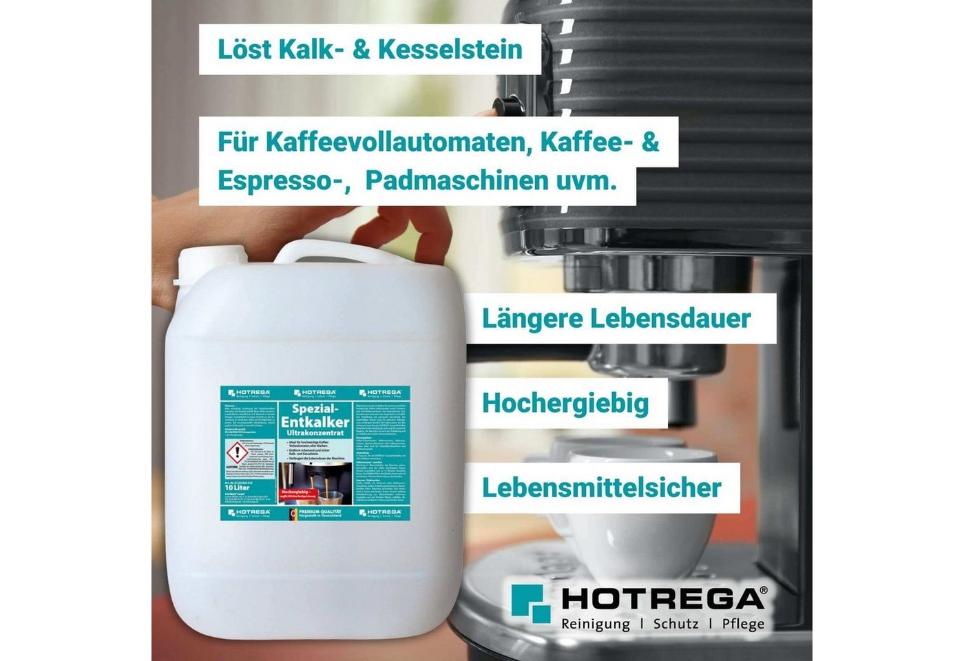 Thumbnail - HOTREGA® Spezial Entkalker Kaffeemaschine reinigen Kalkentferner 250ml Konz. Kalklöser