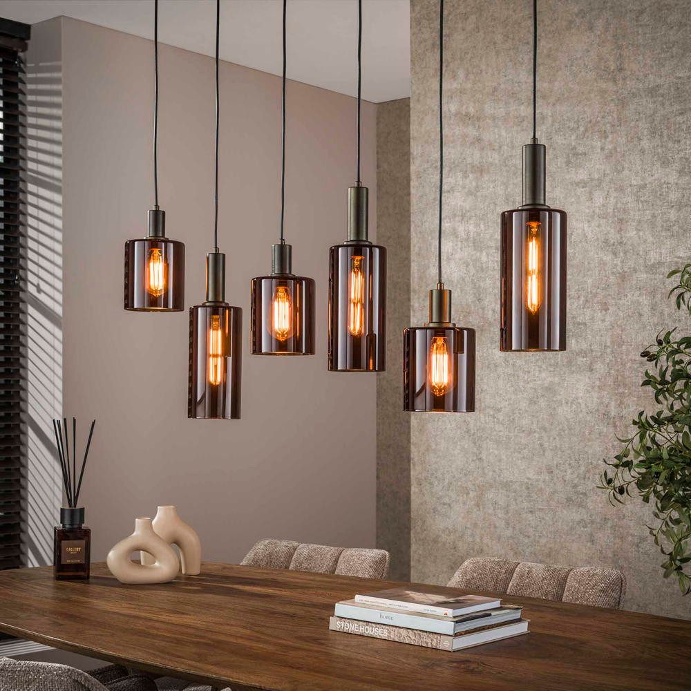 famlights Pendelleuchte Pendelleuchte Geli in Braun E27 6-flammig