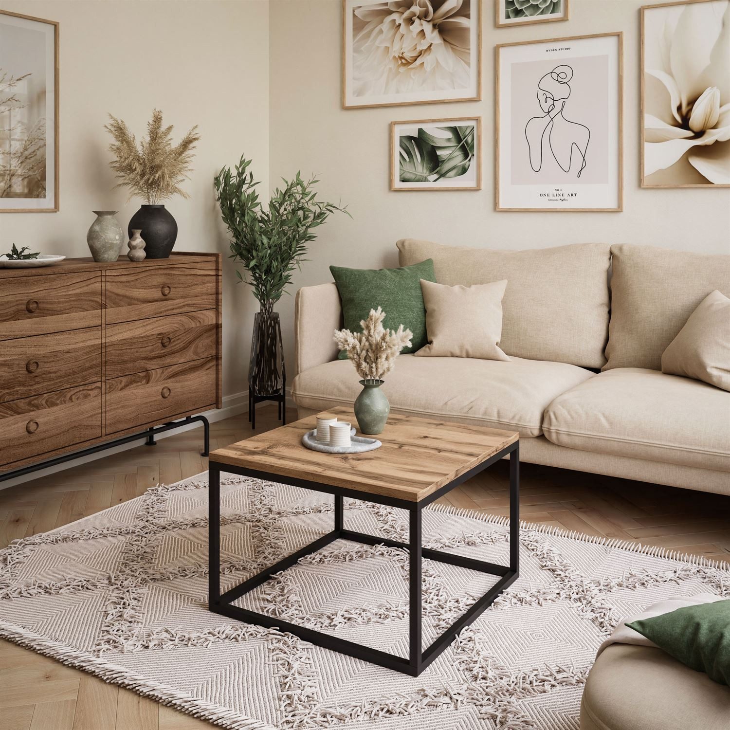 Lookway Couchtisch YOSHI mit Tischplatte in natürlicher Holzfarbe (1x Couchtisch), 60x60x40 cm – Bild 3 von 5