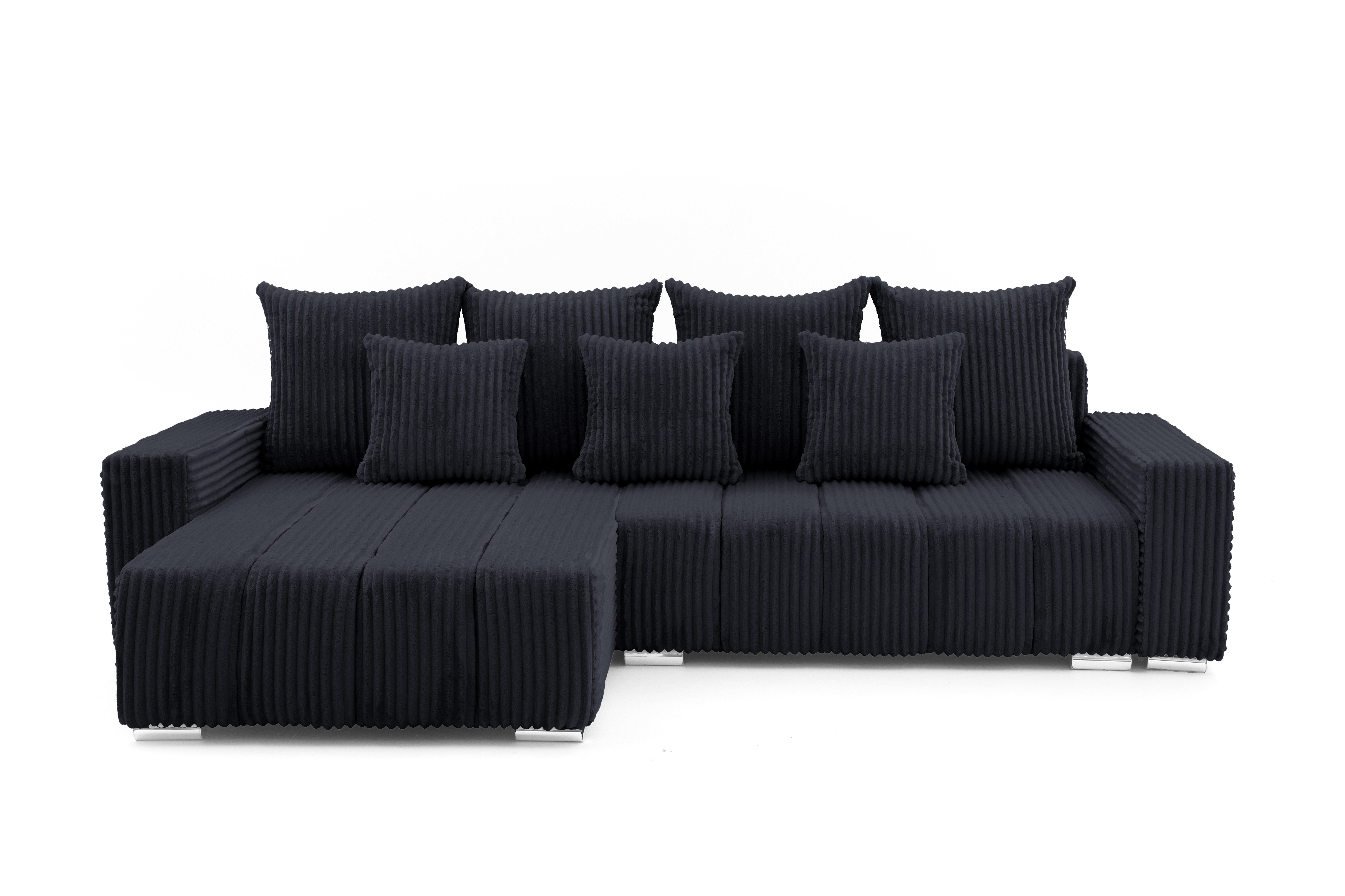 Muffo Ecksofa PIANO, elegante vertikale Nähte, Bettzeugablage, Schlaffunktion 234x137, Lose Rückenkissen