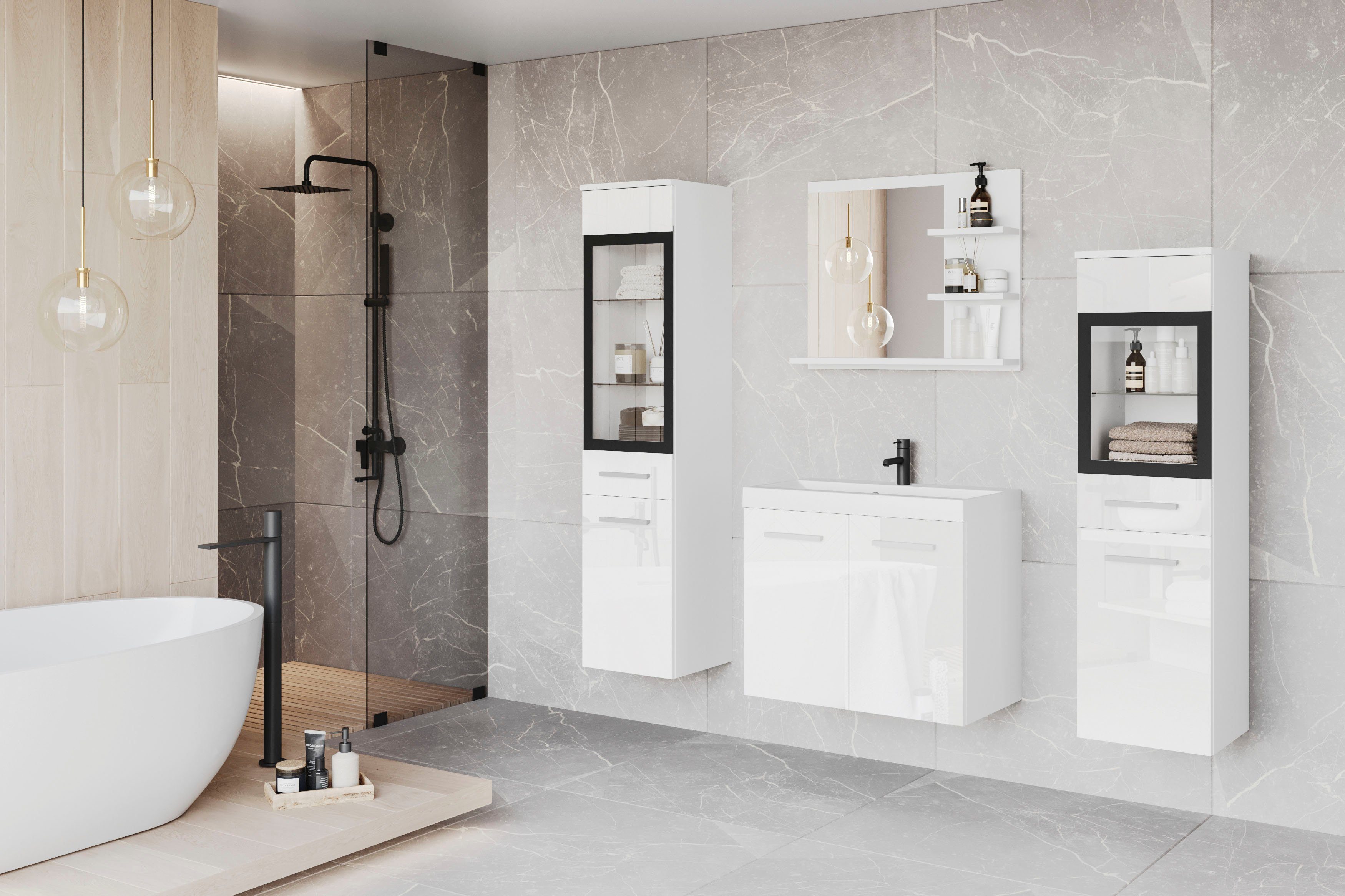 welltime Badmöbel-Set MADRIT, (Komplett-Set, 5-St., mit Waschbecken), Wasch günstig online kaufen