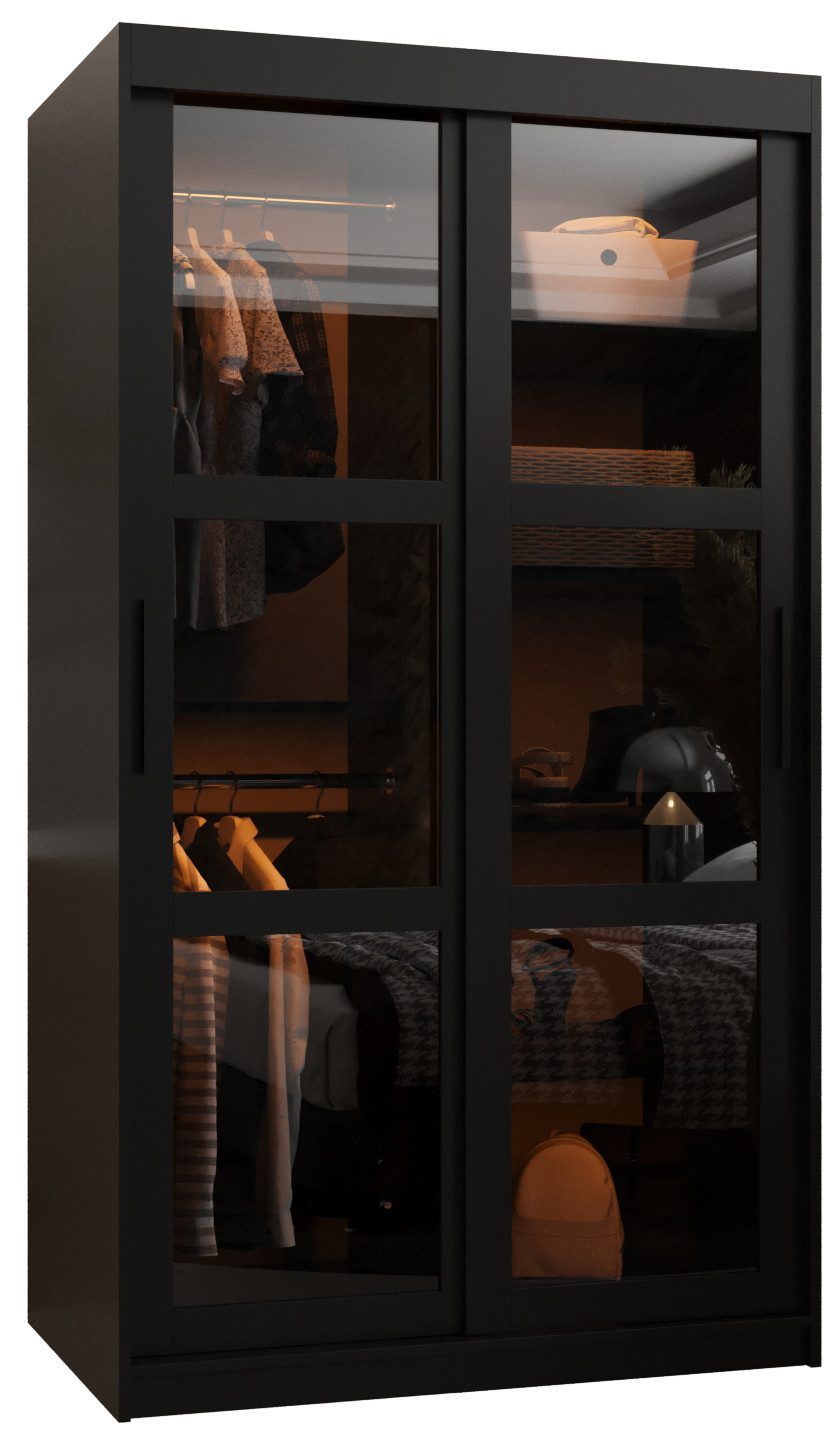 MOEBLO Schiebetürenschrank DEMO mit LED (Kleiderschrank Schwebetürenschrank 2-türig Schrank mit vielen Einlegeböden und Kleiderstange mit LED Gaderobe Schiebtür – Bild 2 von 5