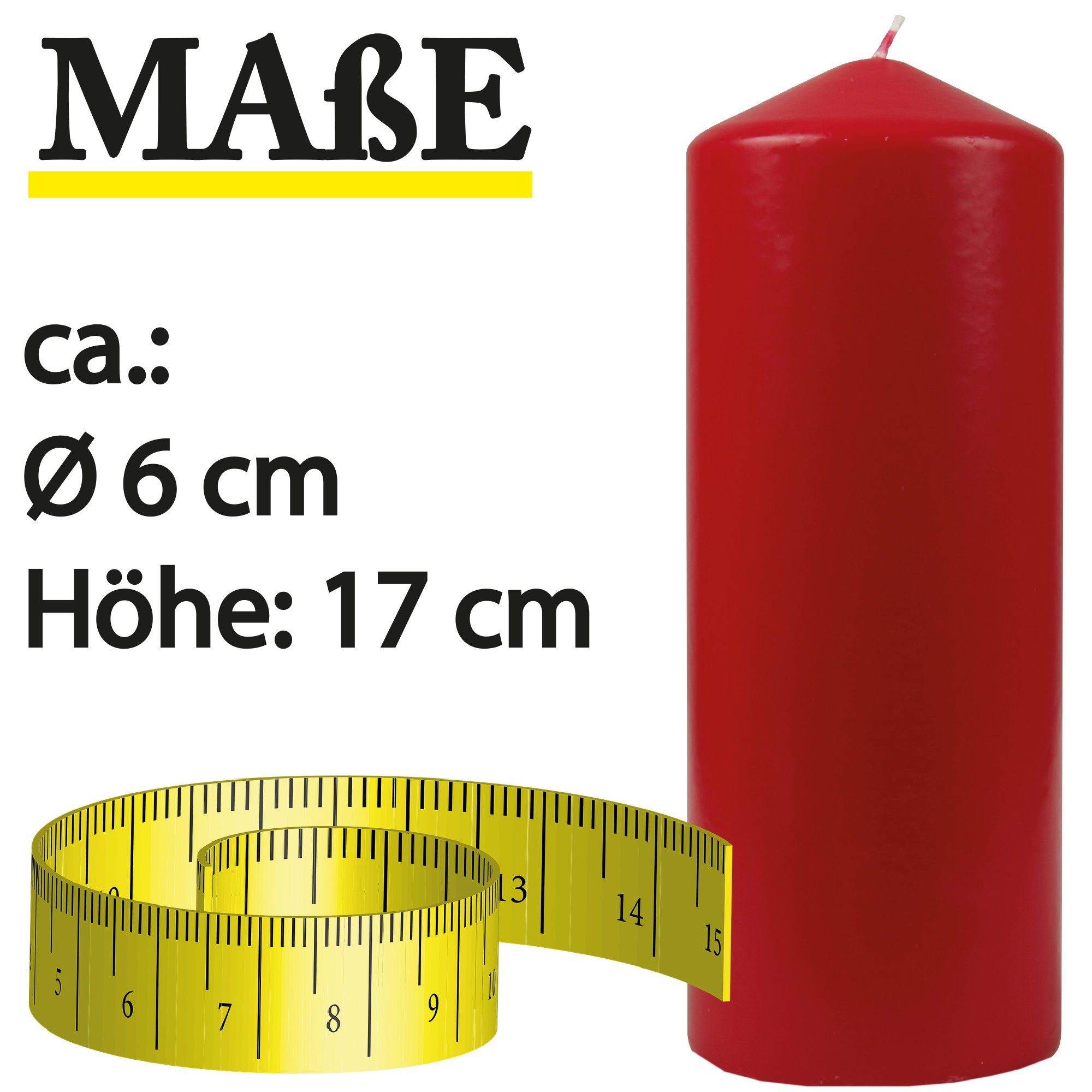 HS Candle Stumpenkerze Farben - Wachskerzen x 17cm Dekokerze in vielen (3-tlg), Rubinrot Ø6cm Kerze