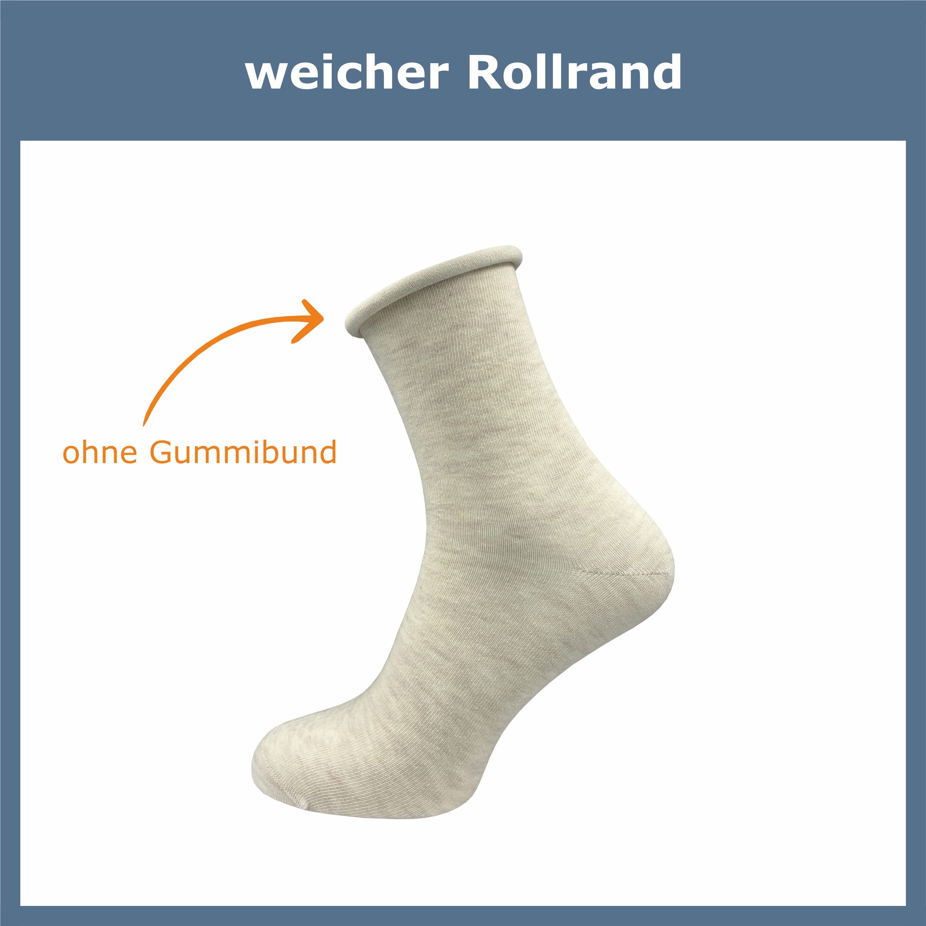GAWILO Diabetikersocken für Damen mit Rollrand - Ohne drückende Naht & ohne Gummidruck (6 Paar) Venensocken aus atmungsaktiver Baumwolle - in schwarz & bunt
