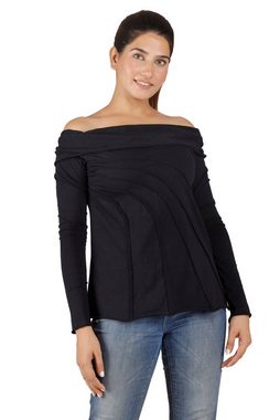 Guru-Shop Longsleeve Langarmshirt Boho-chic mit Schalkapuze - schwarz alternative Bekleidung