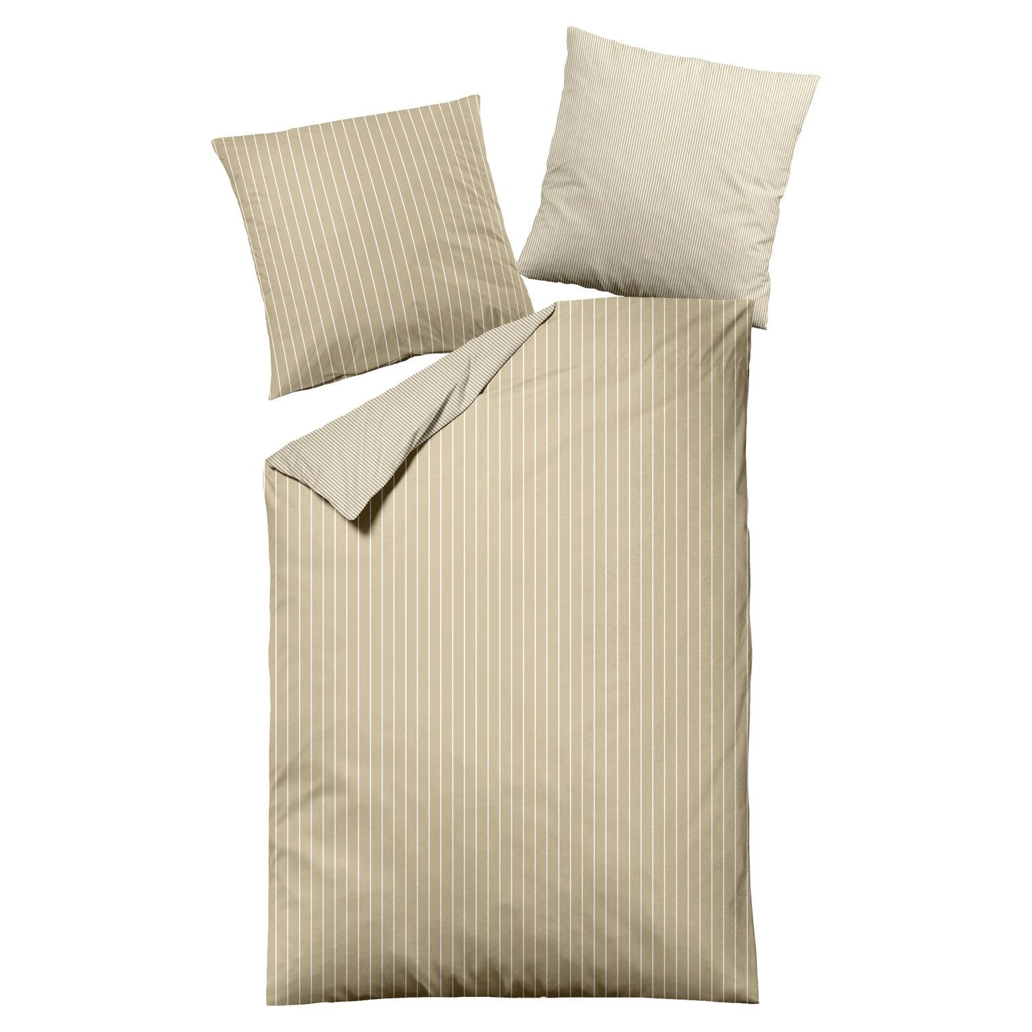 Bettwäsche DENALA, Beige, Baumwolle, Streifen