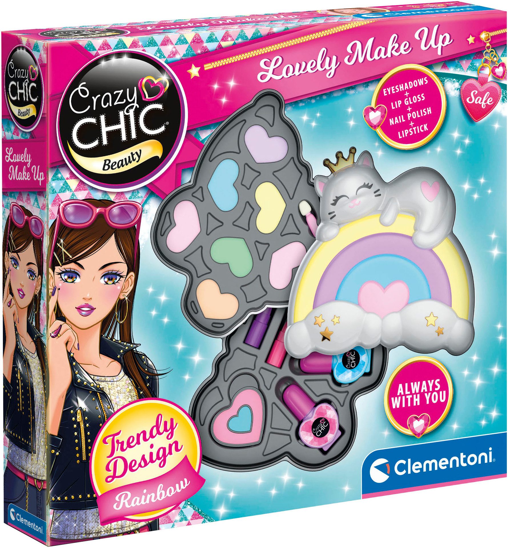 Clementoni® Kreativset Crazy Chic, Regenbogen-Schminkkasten, Made in Europe