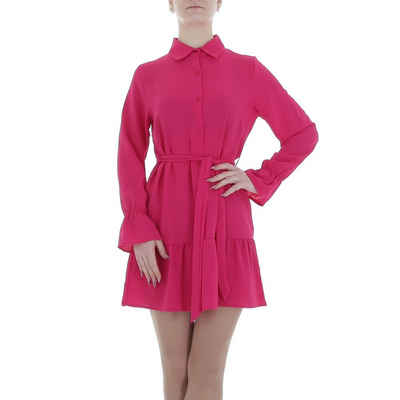 Ital-Design Minikleid Damen Party & Clubwear (85764929) Volants Chiffon Crinkle-Optik Blusenkleid in Pink