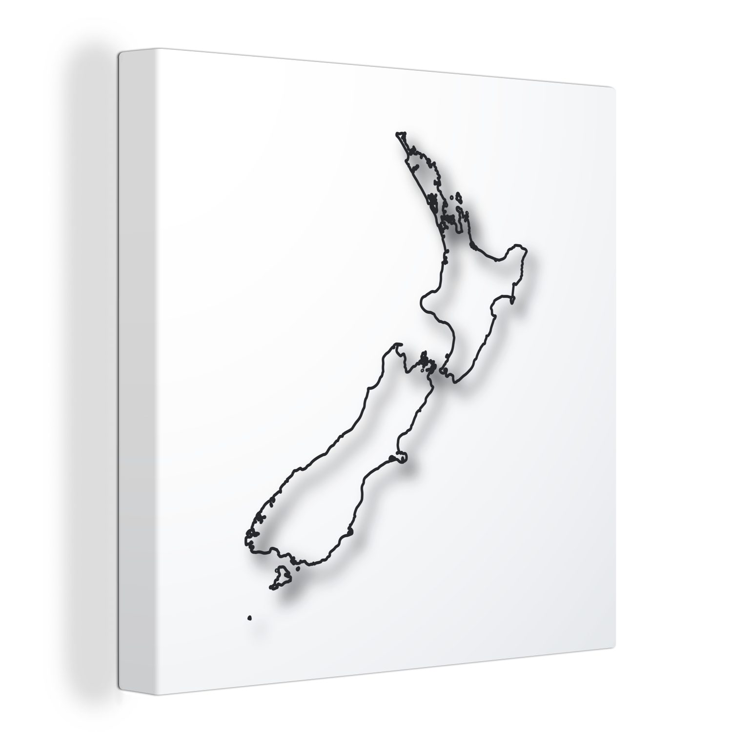 OneMillionCanvasses® Leinwandbild Eine Illustration der Karte von Neuseeland mit einer schwarzen Linie, (1 St), Leinwand Bilder für Wohnzimmer Schlafzimmer