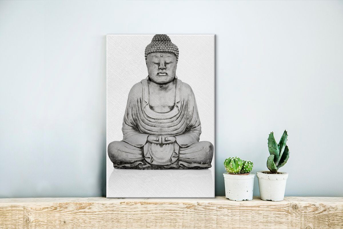 Gemälde, Leinwandbild cm Steinstatue von bespannt fertig OneMillionCanvasses® Buddha, (1 St), 20x30 Zackenaufhänger, inkl. Leinwandbild