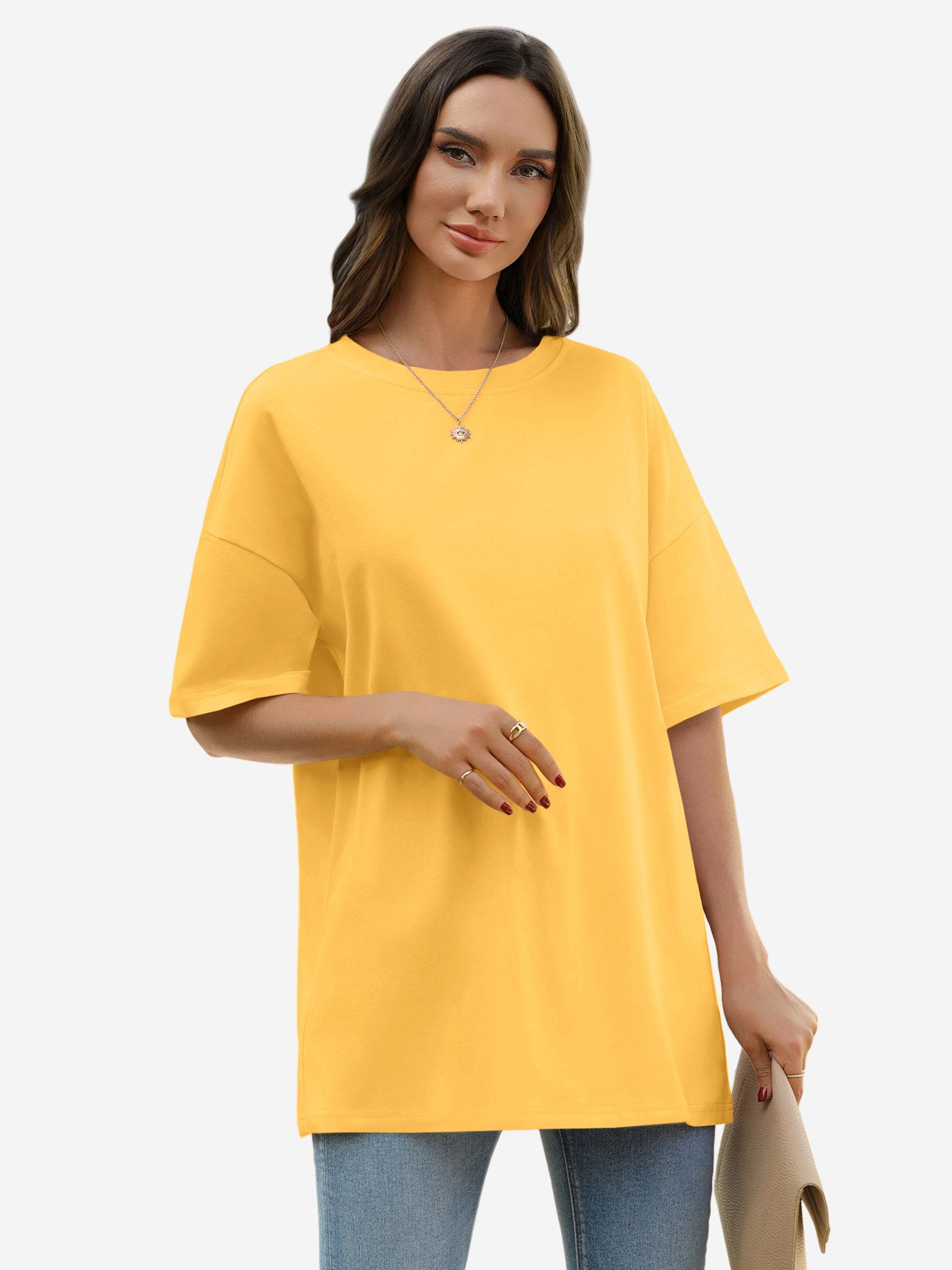 Imily Bela T-Shirt Damen Freizeit Oberteile (Packung, 1-tlg., 1per-Pack) Einfarbig