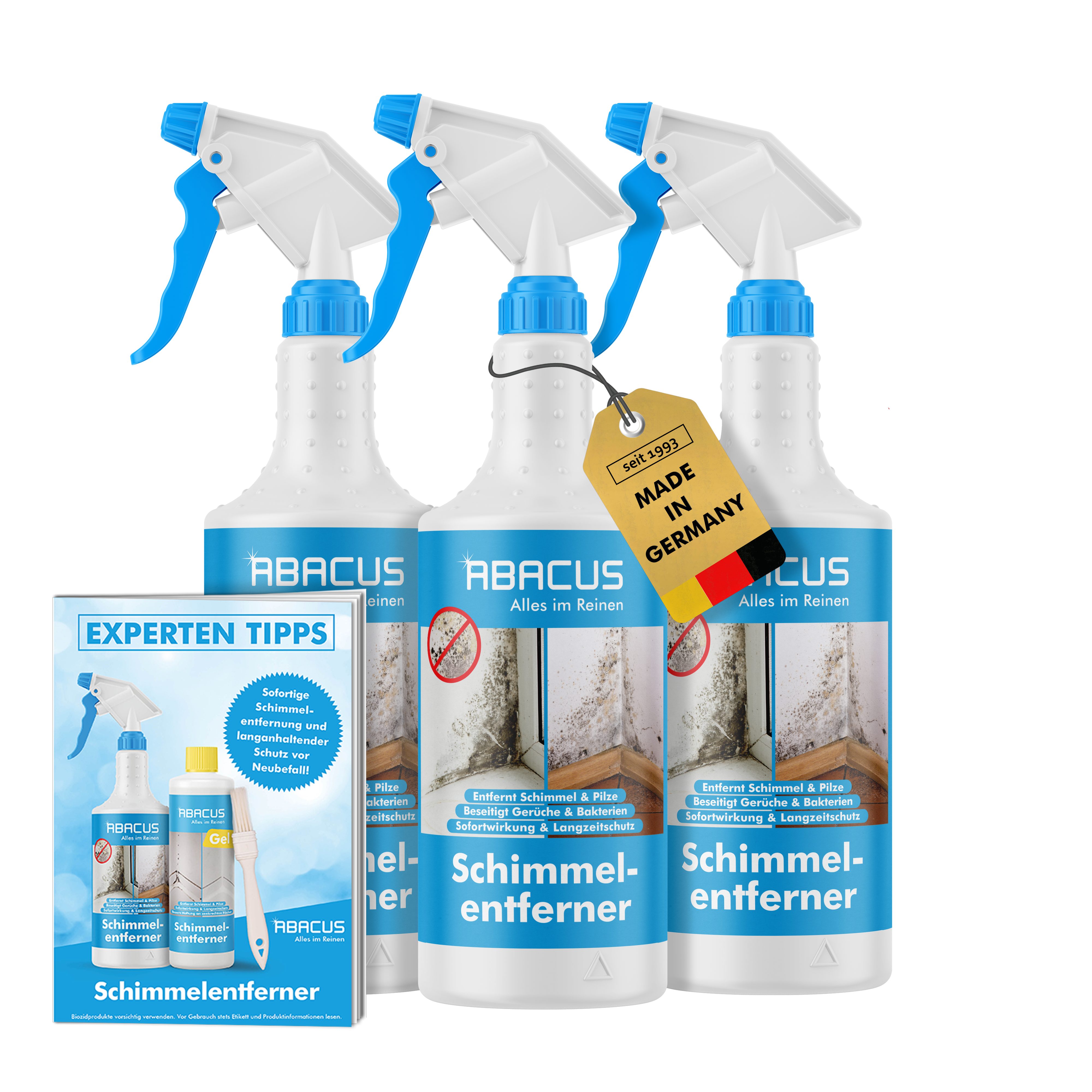 Schimmelex mit ABACUS Sofortwirkung Anti-Schimmel 3x750ml für [3-St. (inkl. Anti-Schimmel-Spray, Bad, Tipps, Schimmelentferner und Experten Wand Langzeiteffekt)