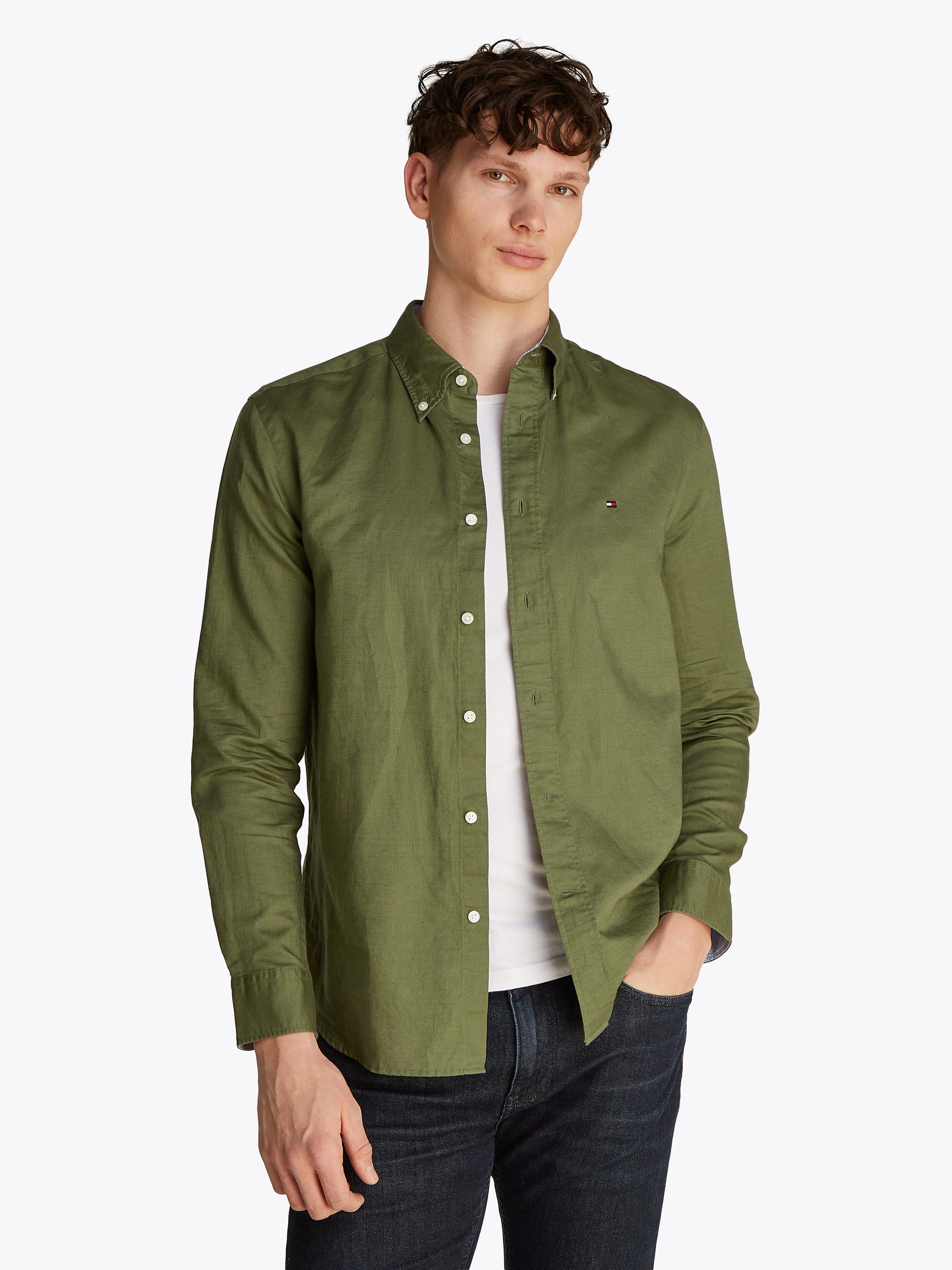Tommy Hilfiger Langarmhemd LINEN BLEND SOLID RF SHIRT mit Button-down-Krage günstig online kaufen