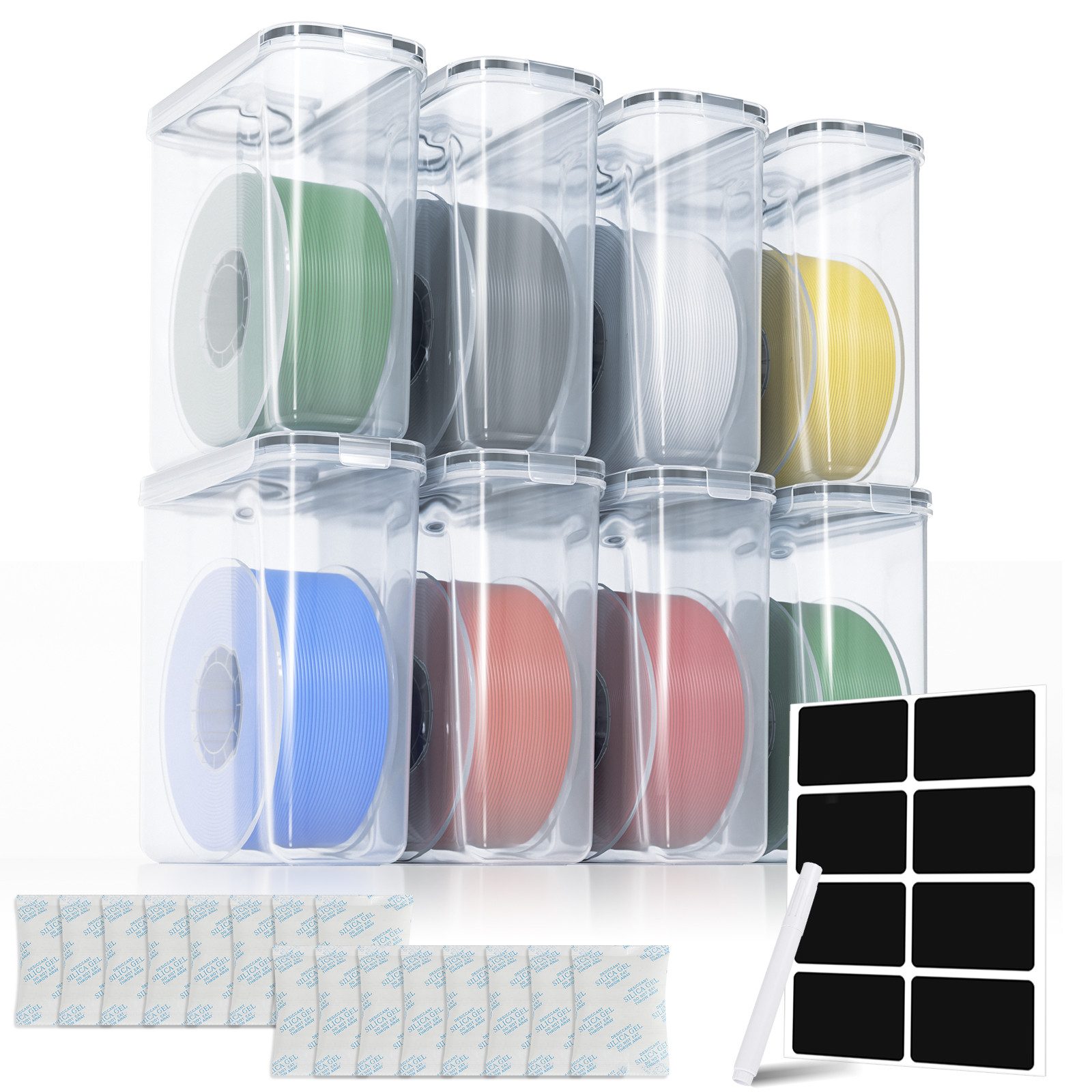 Clanmacy 3D-Drucker 8pcs 3D-Drucker Filament Aufbewahrungsbox 4L Wasserdichte Trockenbox
