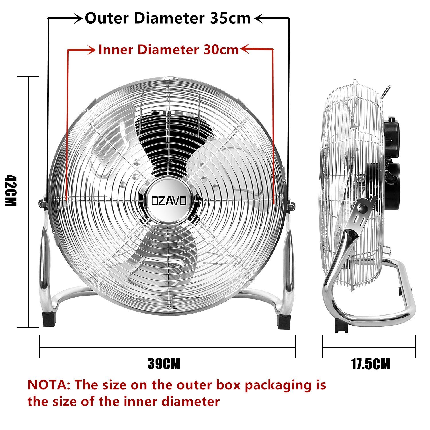 Windmaschine Bodenventilator Ventilator Ø35 Lüfter 54cm OZAVO Standventilator Eisen 45 OZ270,