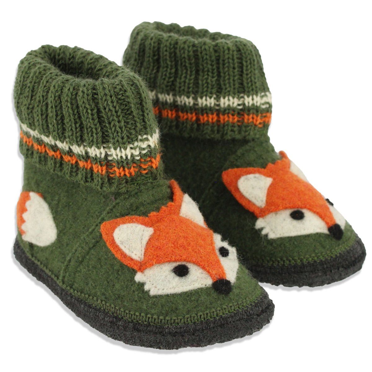 Beck Hüttenschuh Fuchs Hüttenschuhe (aus Österreich, warme Füße für Kita, Schule und Zuhause) sehr warm, rutschfeste Sohle, 100% atmungsaktive Schurwolle