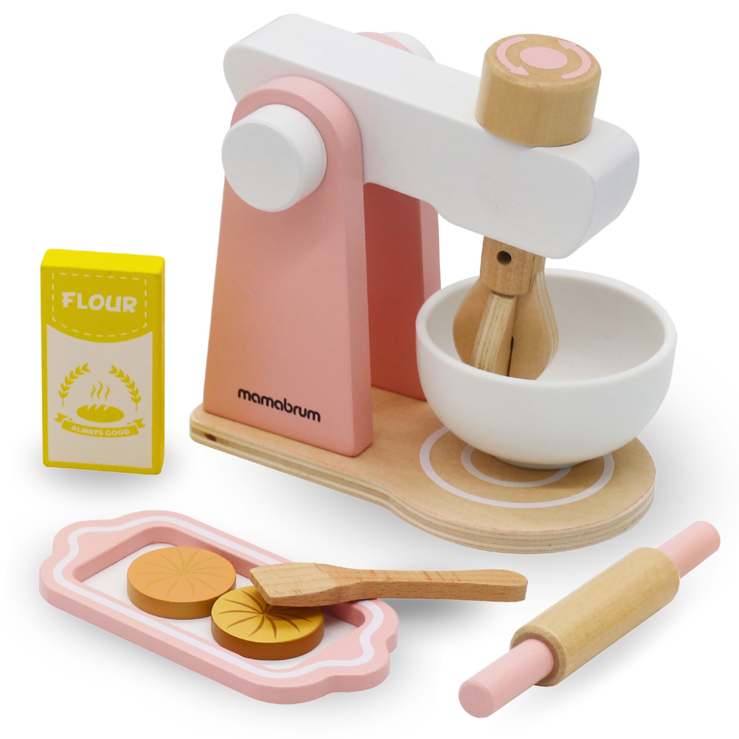 Mamabrum Kinder-Küchenset Holzmixer mit Zubehör - Spielset für Kinder