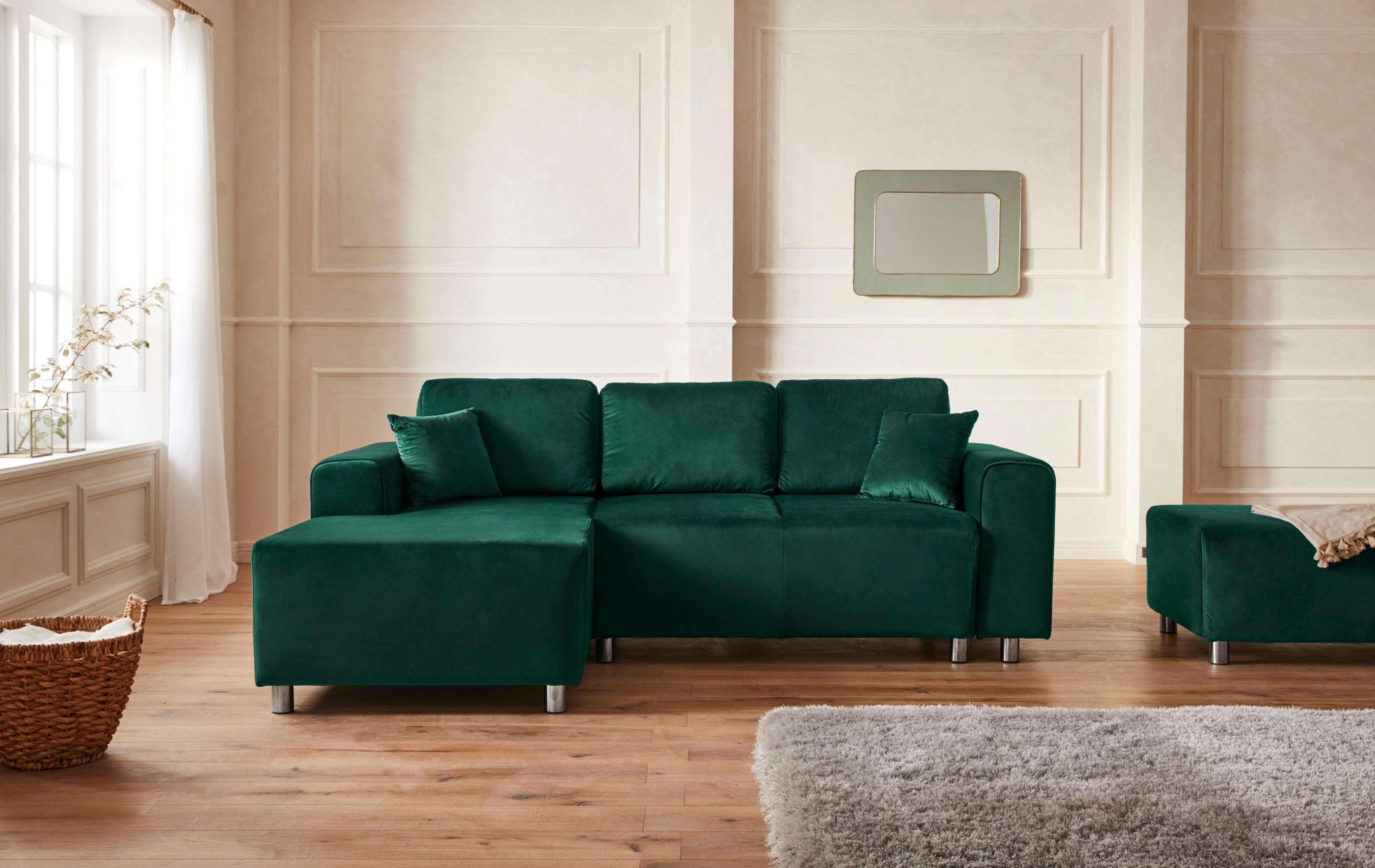 Home affaire Ecksofa Györ, L-Form, wahlweise mit Bettfunktion und Bettkasten incl. 2 Zierkissen