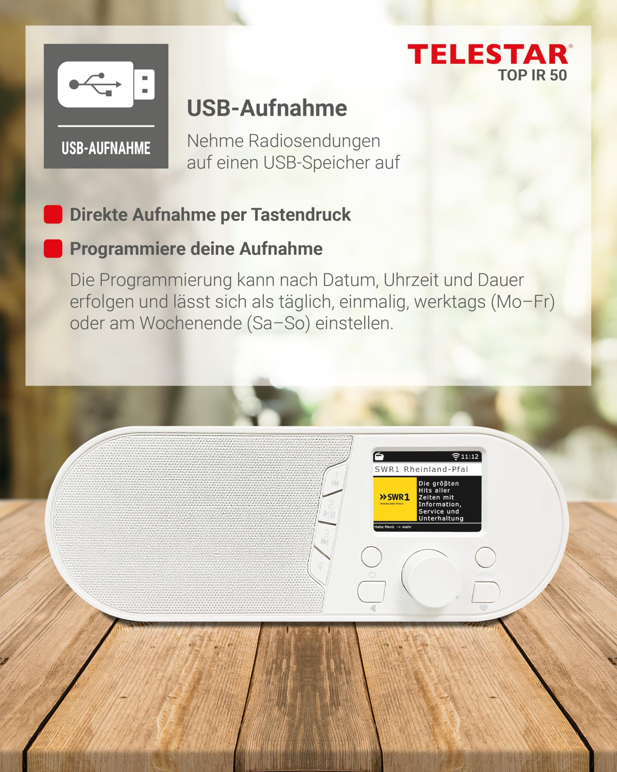 TELESTAR TOP IR 50 Radio (Bluetooth, USB-C, Wecker, App-Steuerung, Farbdisplay)