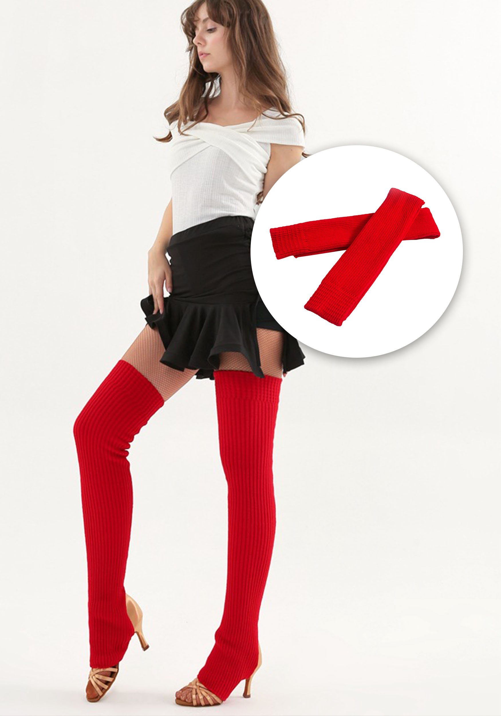 MAGICSHE Kniestrümpfe Lange Stretch-Stricksocken Ballett, Beinstulpen über Knie für Damen (1-Paar) Rot