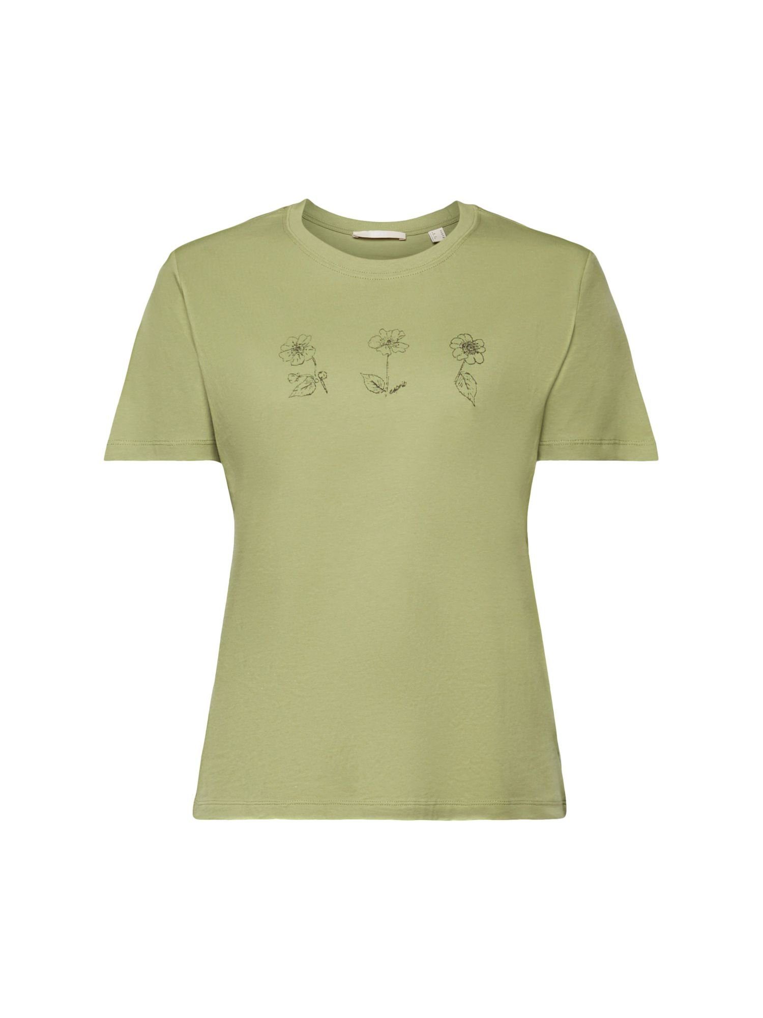 edc by Esprit T-Shirt Baumwoll-T-Shirt mit Blumenprint (1-tlg) PISTACHIO GREEN
