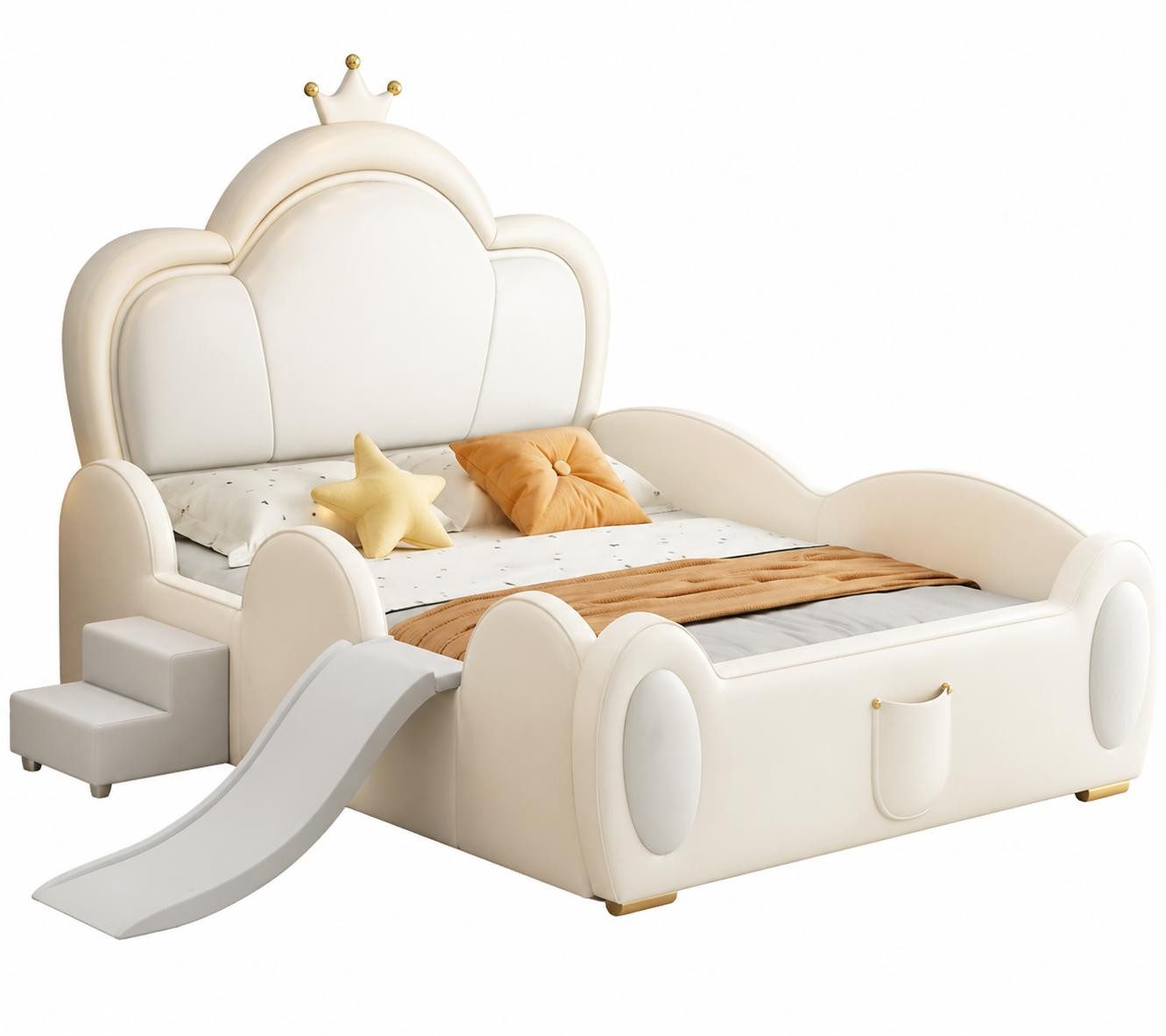 JVmoebel Kinderbett Beiges Kinderbett Bett mit Rutsche und Treppe für Mädchen Prinzessin, Made in Europa