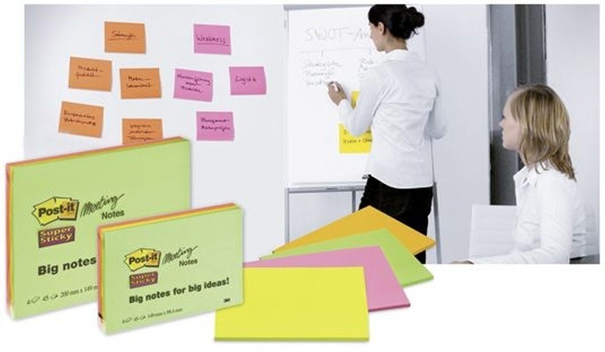 Haftnotizblock Haftnotizen Meeting Notes 203x152mm sortiert VE= 4 Stück.