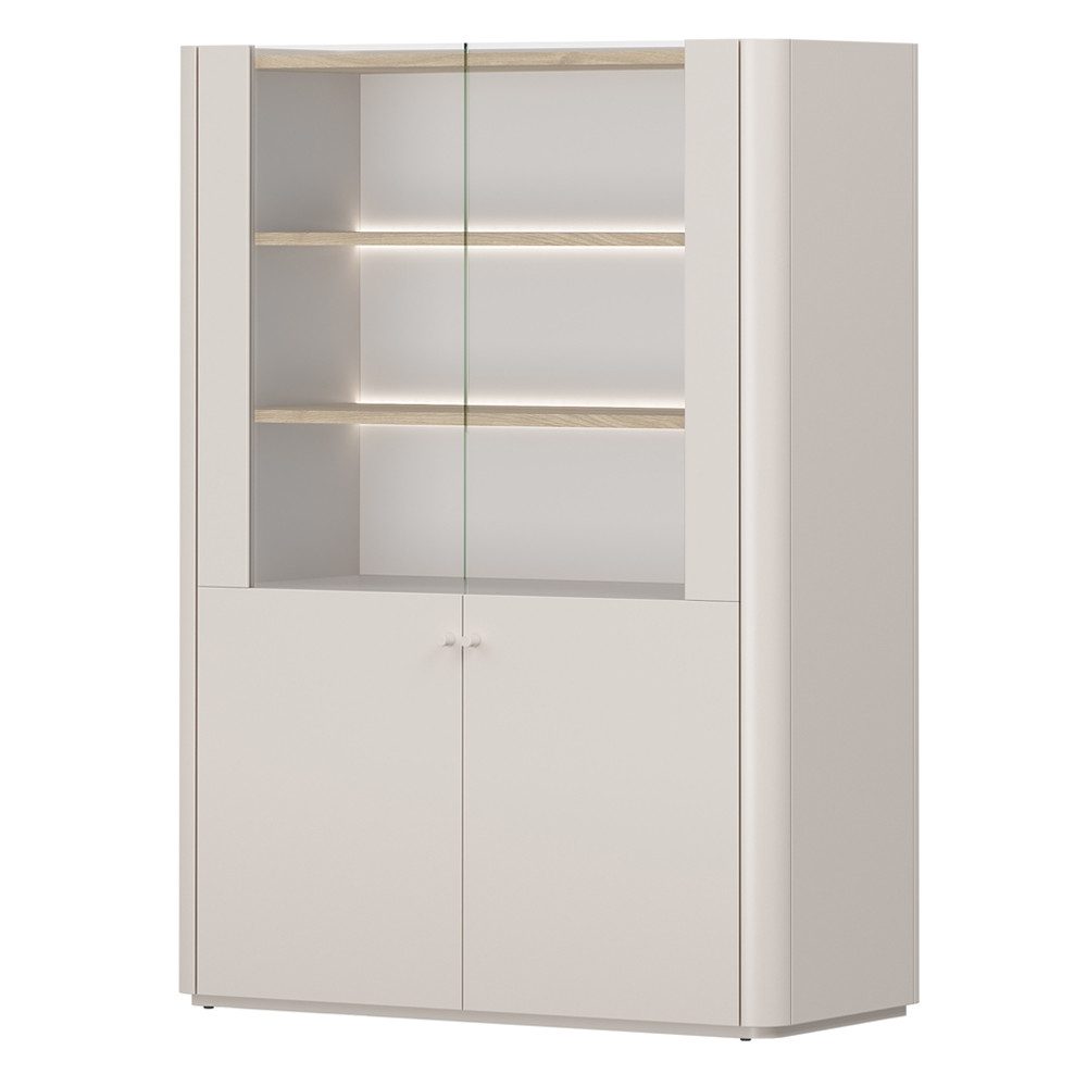 Lomadox Vitrine ELOY-141 Kaschmir Beige Eiche Dekor 100 cm LED Beleuchtung Softclose