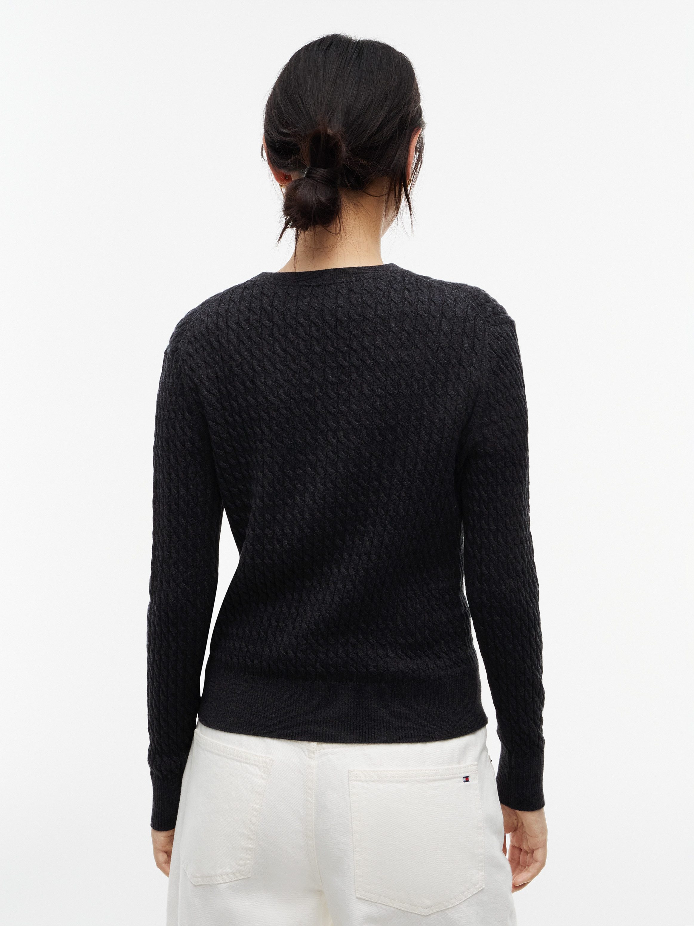Tommy Hilfiger Strickpullover CO CABLE FINE GG V-NK LS SWT Baumwolle, mit Zopfmuster