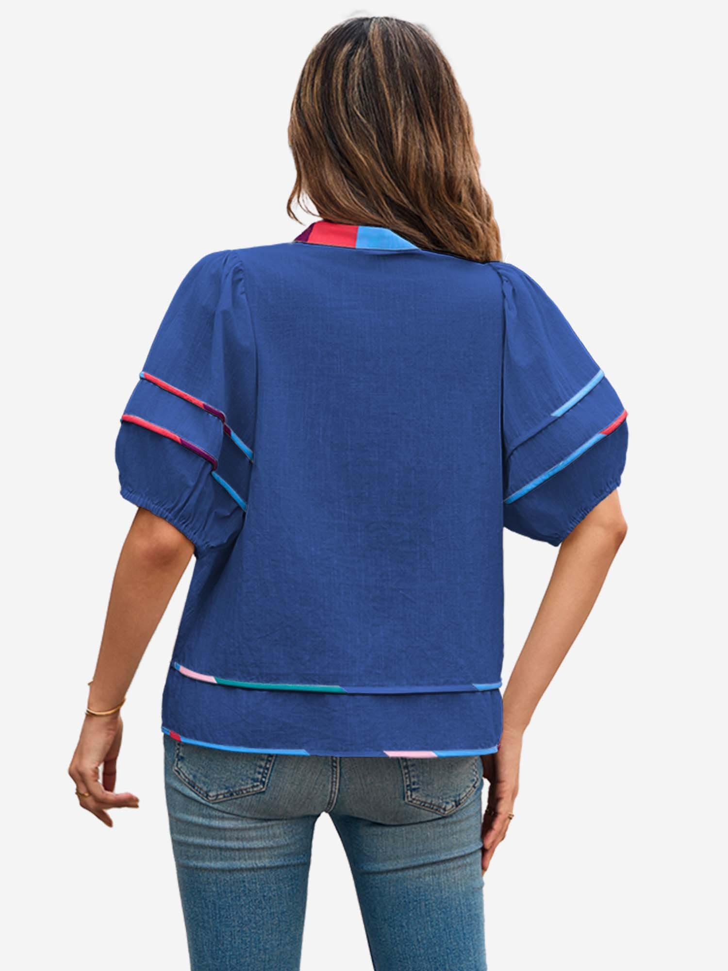 Imily Bela Blusentop Damen Bluse mit Puffärmeln und V-Ausschnitt (Packung, 1-tlg., 1per-Pack) mit Kordelzügen
