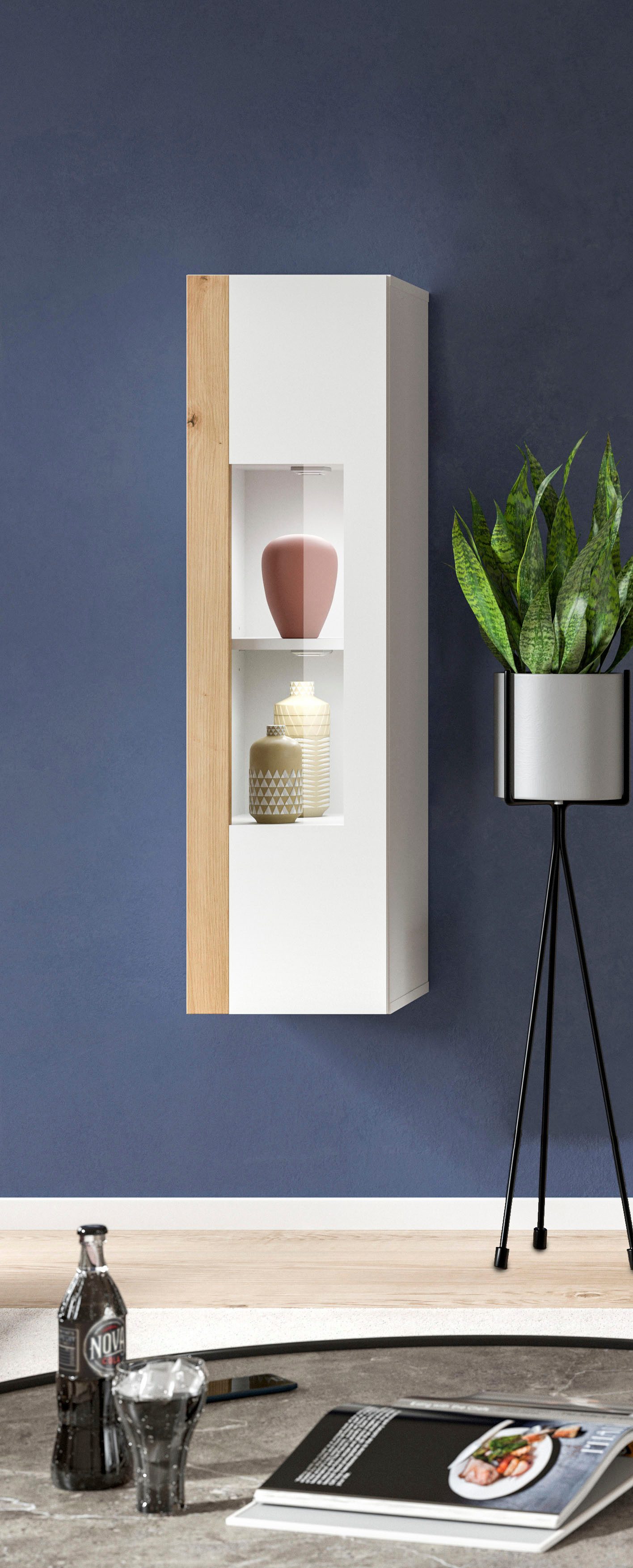 INOSIGN Vitrine Svala, Höhe 112 cm, Holzdekor, 1 Tür (1-St) 3 Einlegeböden, günstig online kaufen