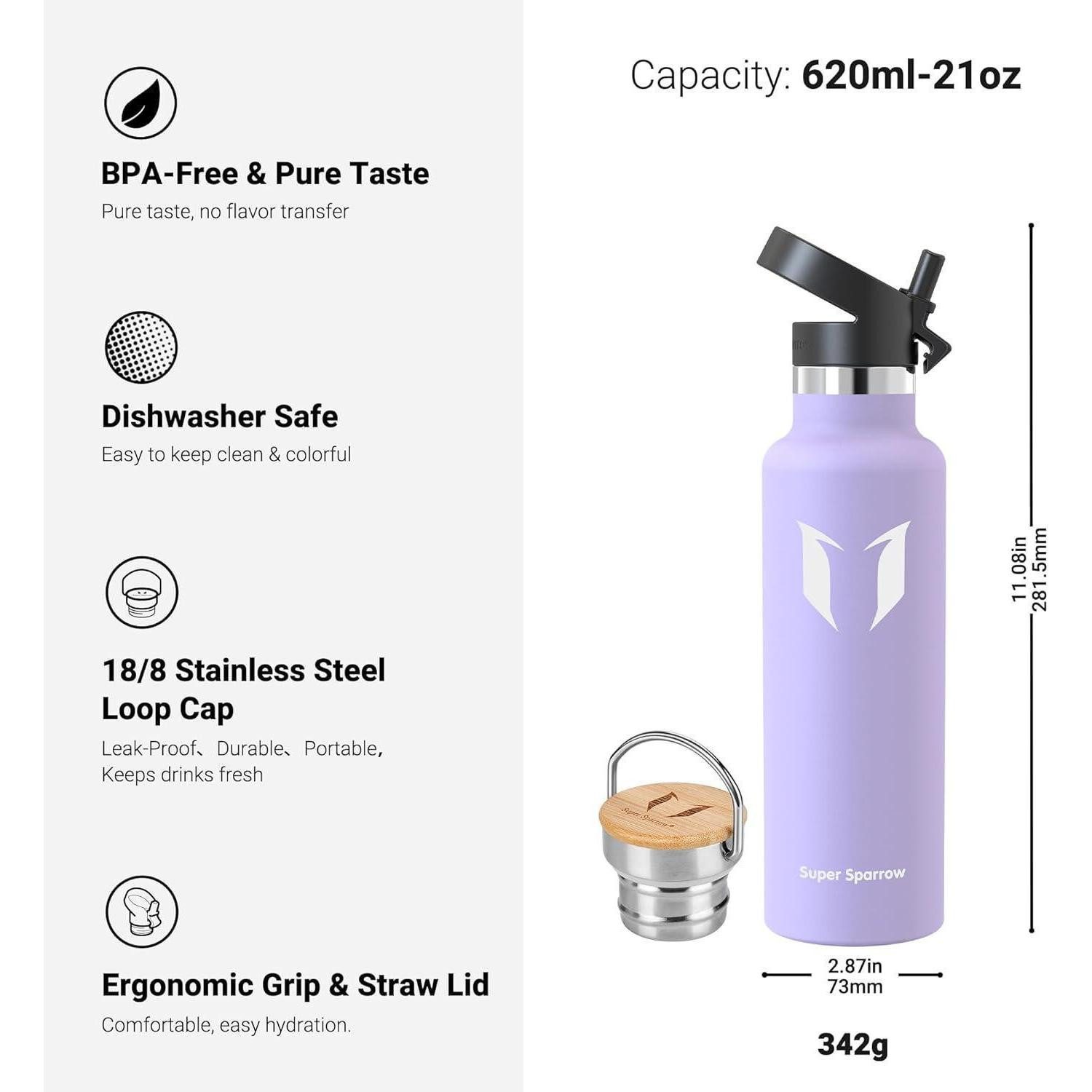 LuxusKollektion Thermoflasche Trinkflasche Edelstahl Auslaufsicher Thermoskanne 620 ml Lavendel