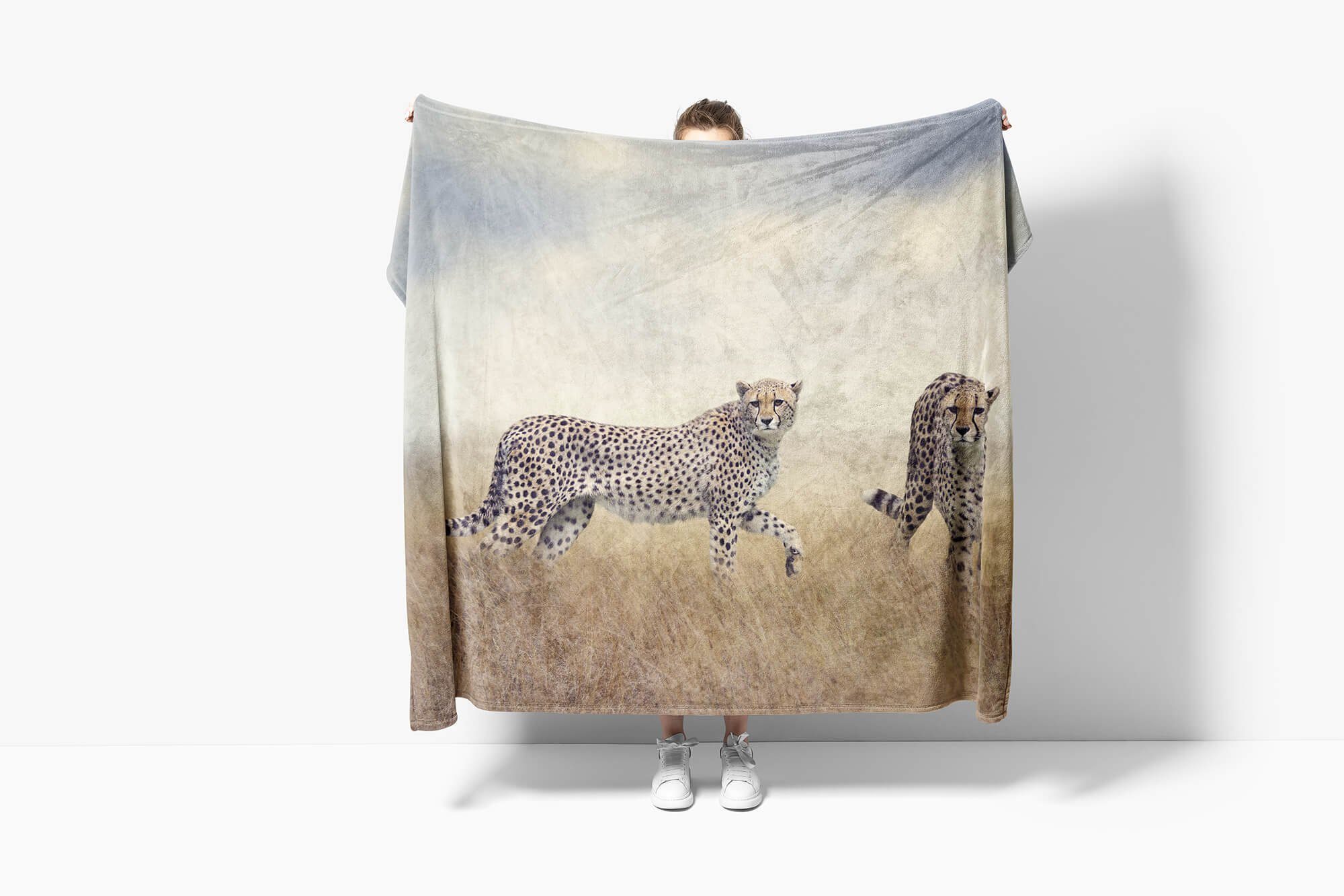 Tiermotiv Handtuch Handtücher Handtuch Geparde Baumwolle-Polyester-Mix mit Strandhandtuch (1-St), Sinus Art Saunatuch Kuscheldecke Afrika,