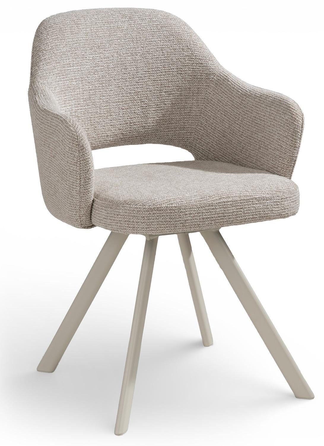 Home4You Polsterstuhl, Grau, Sandgrau matt, Polyester, Metallgestell, 180 Grad drehbar mit Rückholfunktion, B 58 x H 83 x T 61 cm