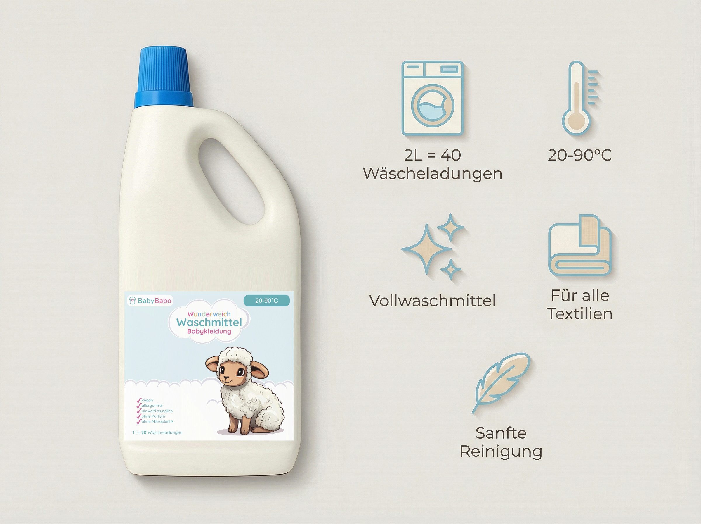 BabyBabo Premium Wunderweich Waschmittel Sensitive für Babys, Kleinkinder & Allergiker Vollwaschmittel (für empfindliche Babyhaut)