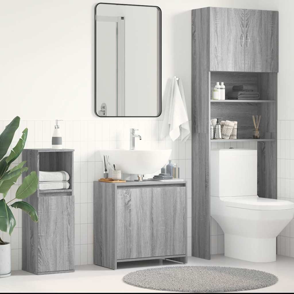 vidaXL Badmöbel-Set vidaXL Badschrank Grau Sonoma 60x33x60 cm Holzwerkstoff