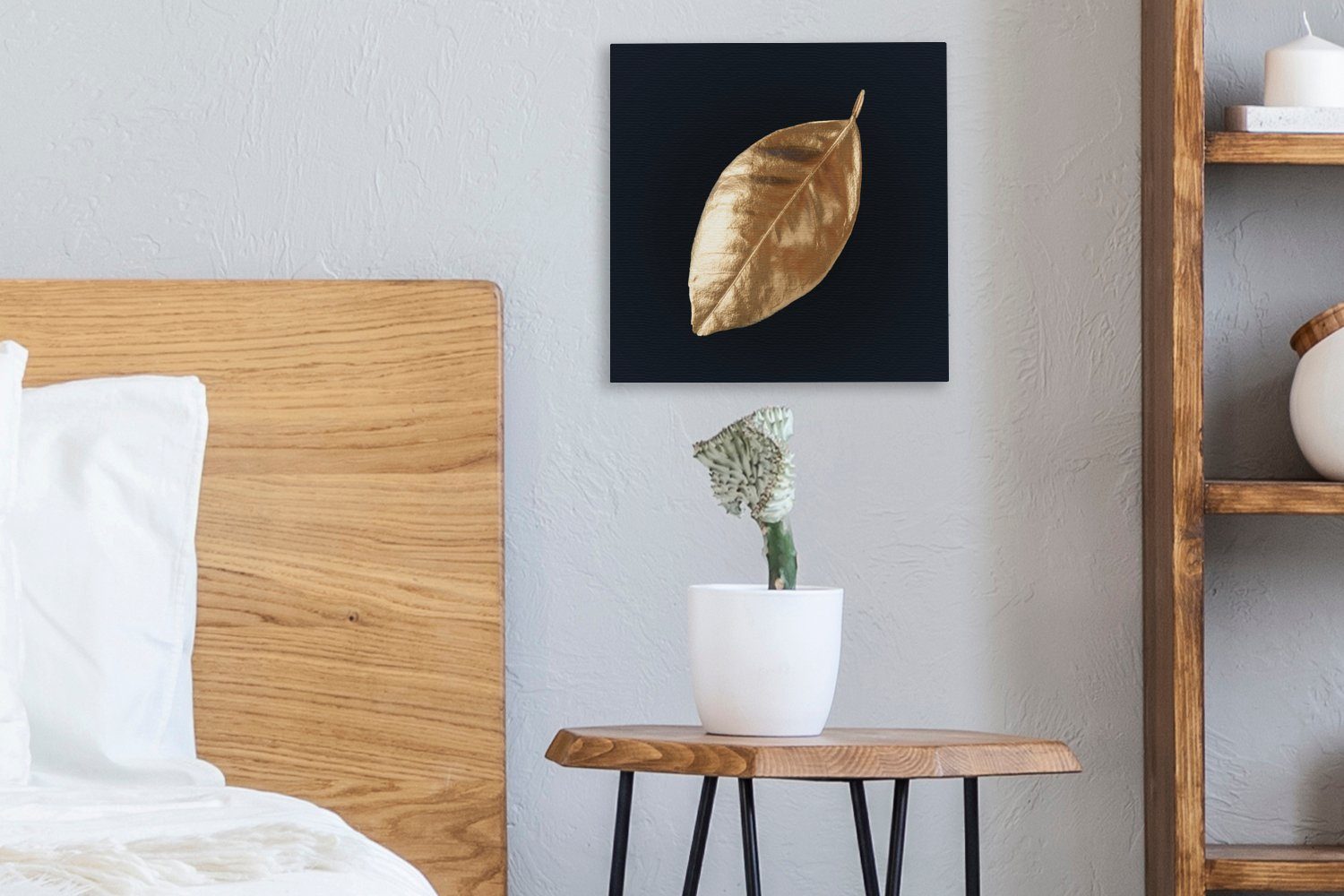 OneMillionCanvasses® Leinwandbild Blätter - Schwarz (1 St), Pflanzen, für Leinwand Luxus - Wohnzimmer Schlafzimmer und Gold Bilder - - Natur