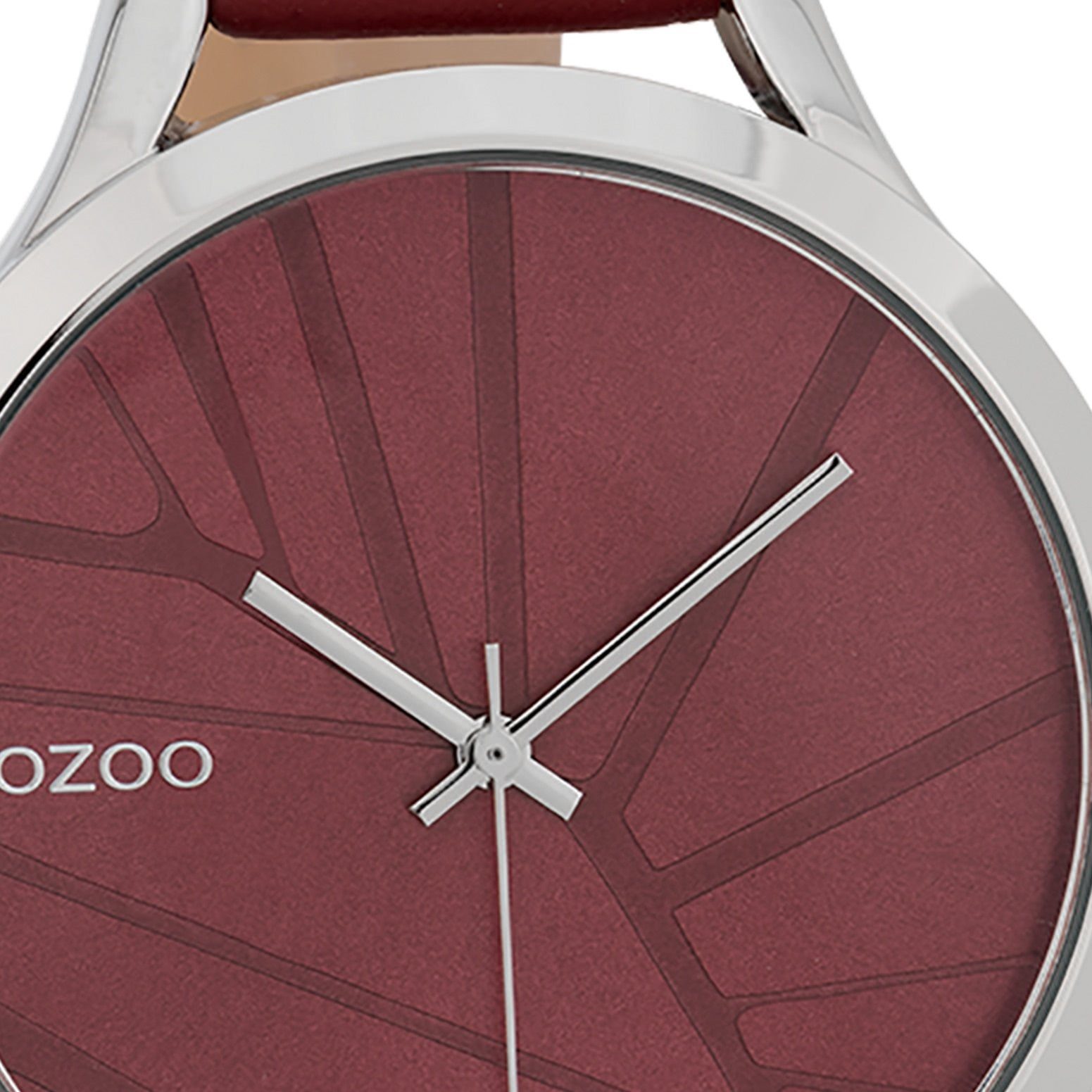 OOZOO Quarzuhr Oozoo Damen Armbanduhr Timepieces, Damenuhr rund, groß (ca.  43mm), Lederarmband rot, Fashion