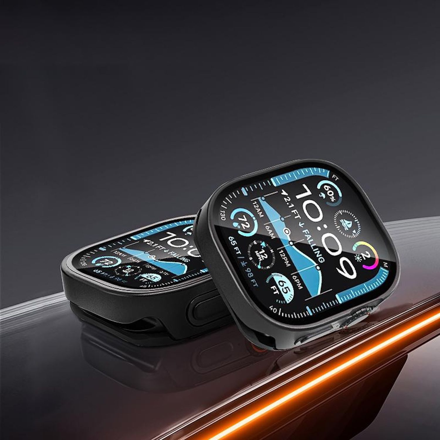 Wigento Smartwatch-Hülle Aluminium Hartglas Titan für Apple Watch Ultra 2 / 1 49mm, Aluminiumhülle mit integriertem Glas für Rundumschutz