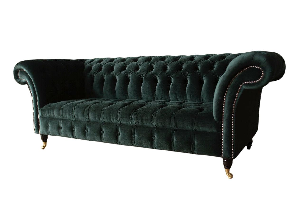 Xlmoebel Chesterfield-Sofa Dreisitzer Ledersofa im modernen grünen Textil-Look, 1 Teile, Hergestellt in Europa
