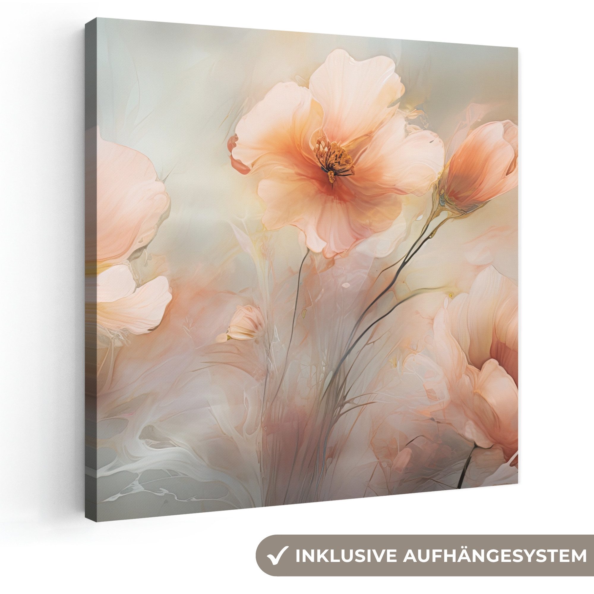 OneMillionCanvasses® Leinwandbild Blumen - Pastell - Kunst - Mohnblumen - Aquarell, Fotodruck (1 St), Wandbild, Deko Schlafzimmer Wohnzimmer Flur 20x20 cm