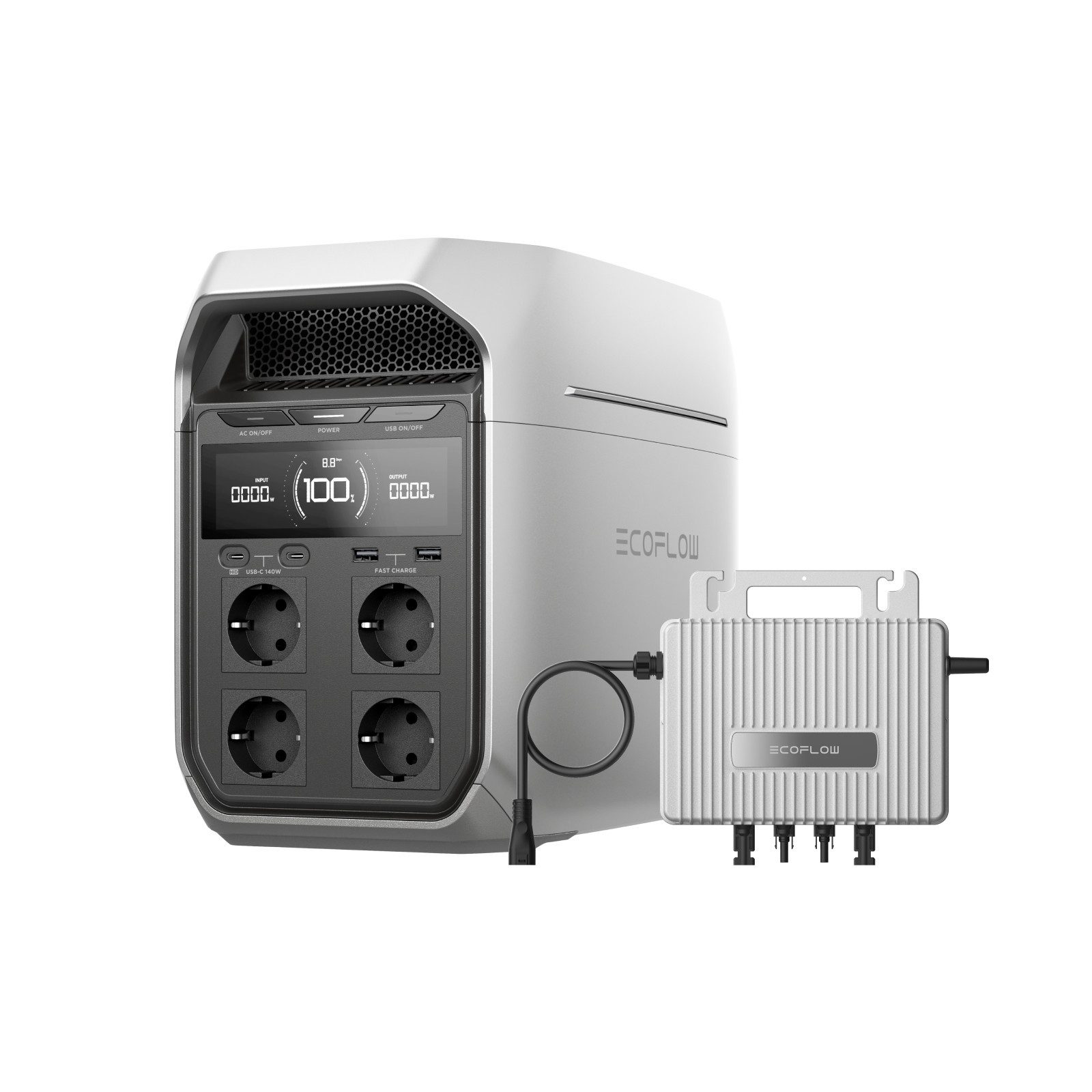 Ecoflow Balkonkraftwerk EcoFlow Delta 3 Plus Powerstation mit STREAM Mikrowechselrichter, (1 024 Wh Solargenerator, LiFePO4-Batterie, 1800W (3600W Spitze) Solargenerator), für Notstromversorgung, Camping