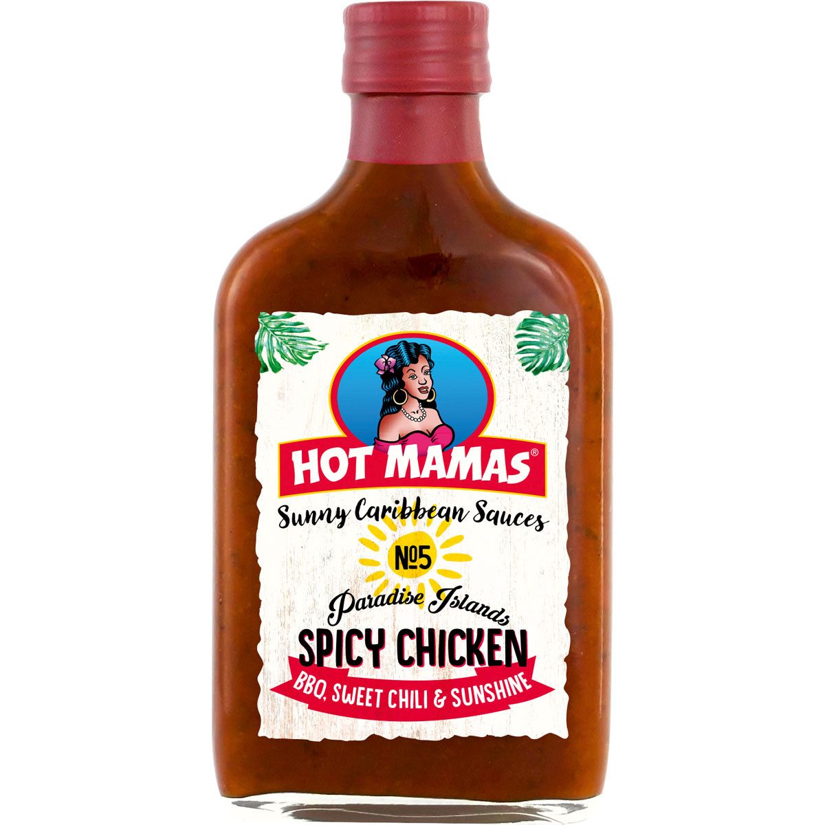 HOT MAMAS Saucen, HOT MAMAS Sunny Caribbean Spicy Chicken BBQ Sauces Flasche 195ml