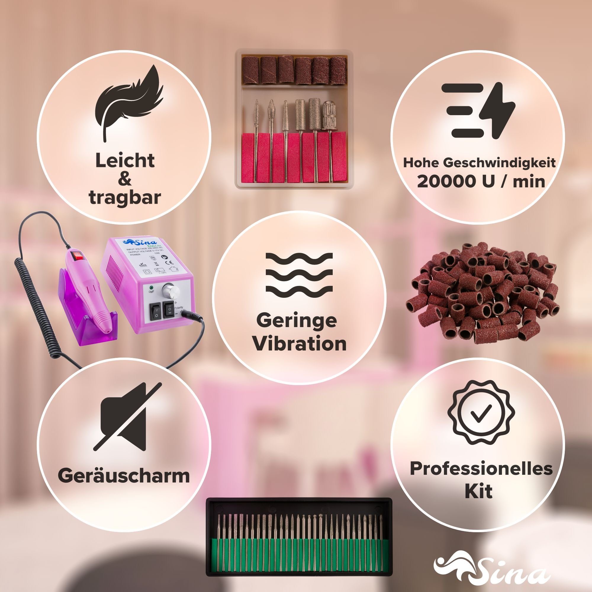 Arebos Beauty-Multigerät Nagelfräser Elektrische Nagelfeile, Pink, Beauty-Multigerät