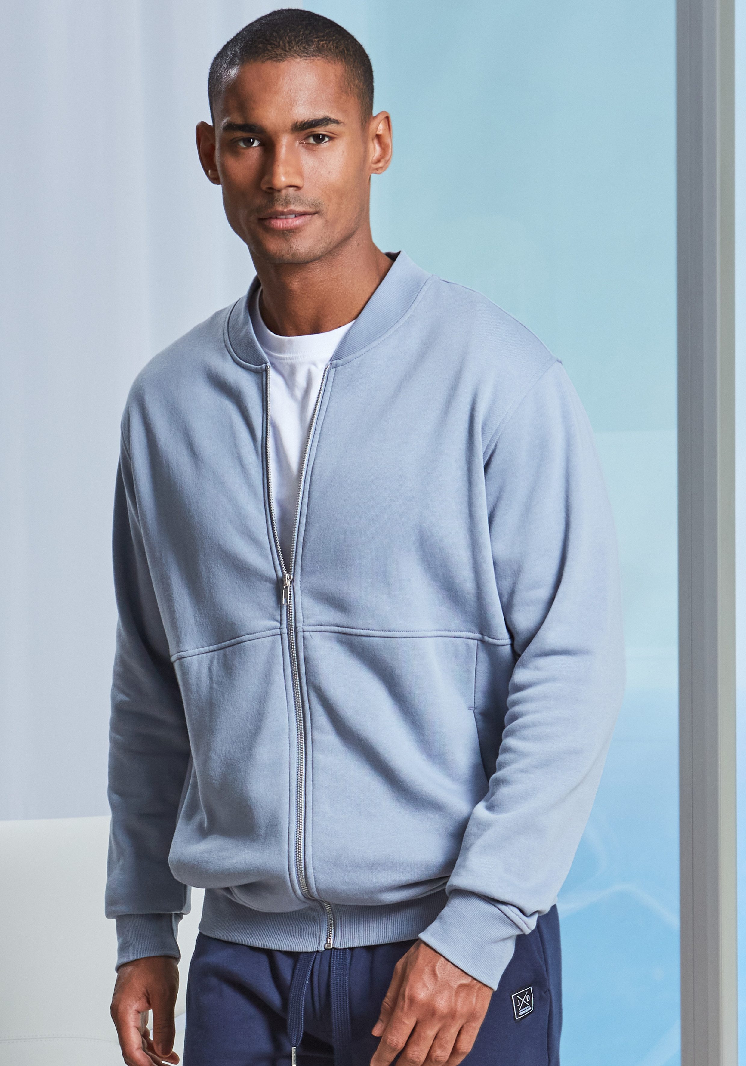 John Devin Sweatjacke mit modischer Teilungsnaht Langarm, Sweatjacke mit Reißverschluss und Rundhals, Baumwollmischung
