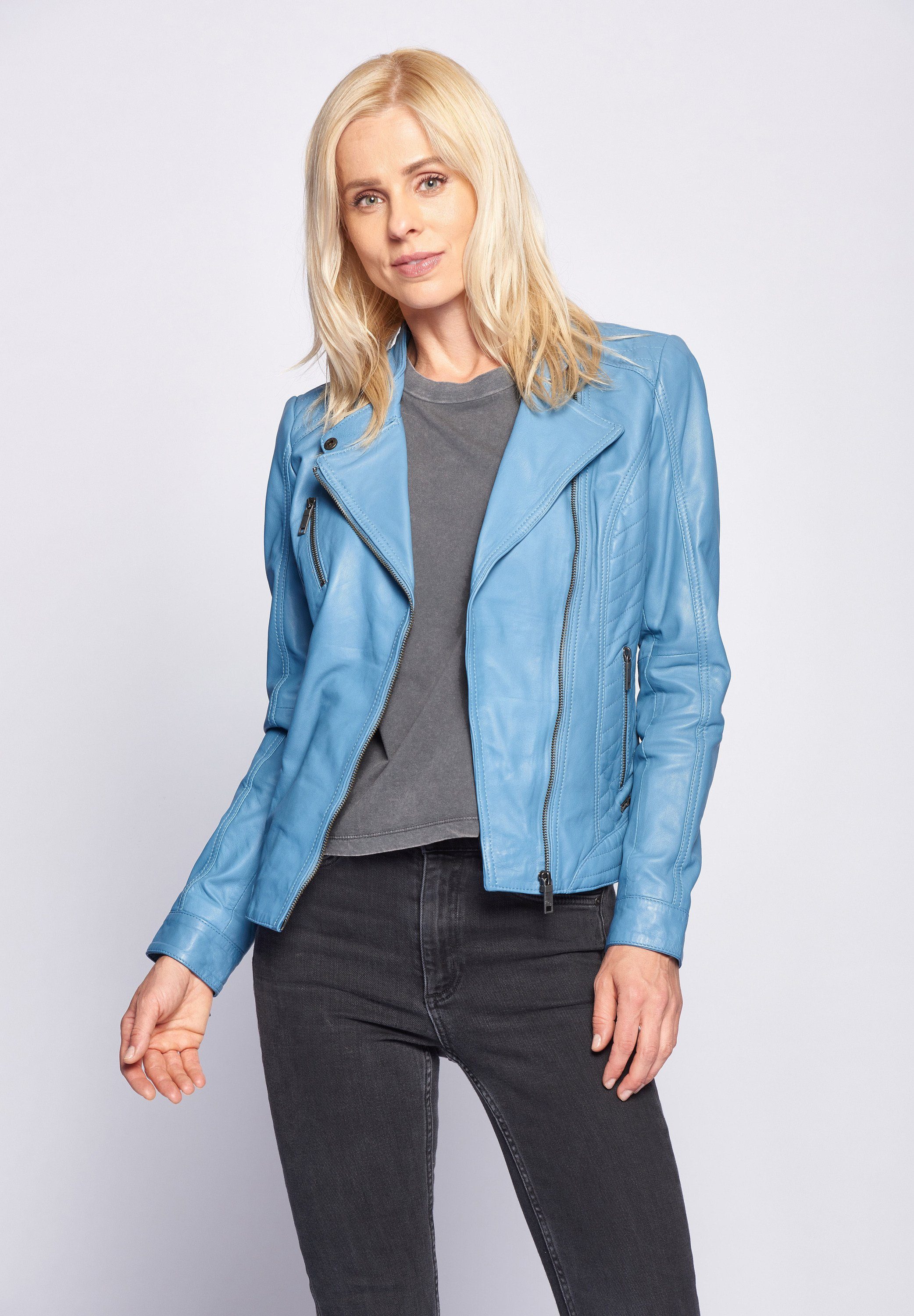 Sally blue Lederjacke light Maze