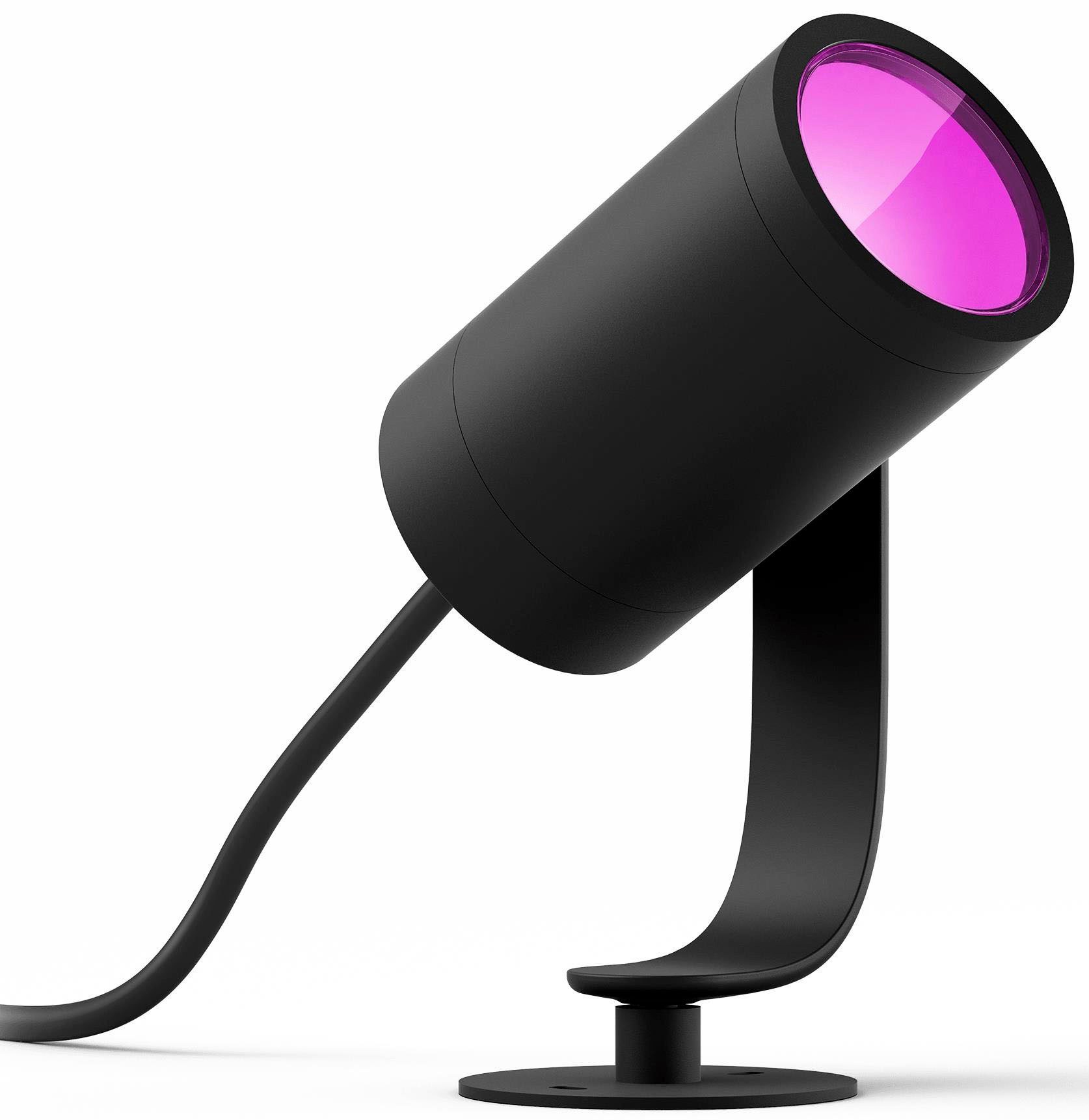 Philips Hue LED Gartenstrahler White & Color Ambiance Lily Spot 1 flg. schwarz Erweiterung, Abschaltautomatik, Bluetooth, CCT - über Fernbedienung, Dimmfunktion, Farbsteuerung, Farbwechsel, Leuchtdauer einstellbar, Memoryfunktion, Nachtlichtfunktion, RGB, Smart Home, Timerfunktion, dimmbar über Fernbedienung, erweiterbar, mehrere Helligkeitsstufen, LED fest integriert, RGB, Erweiterung für Niedervolt-System für Outdoor ohne Netzteil