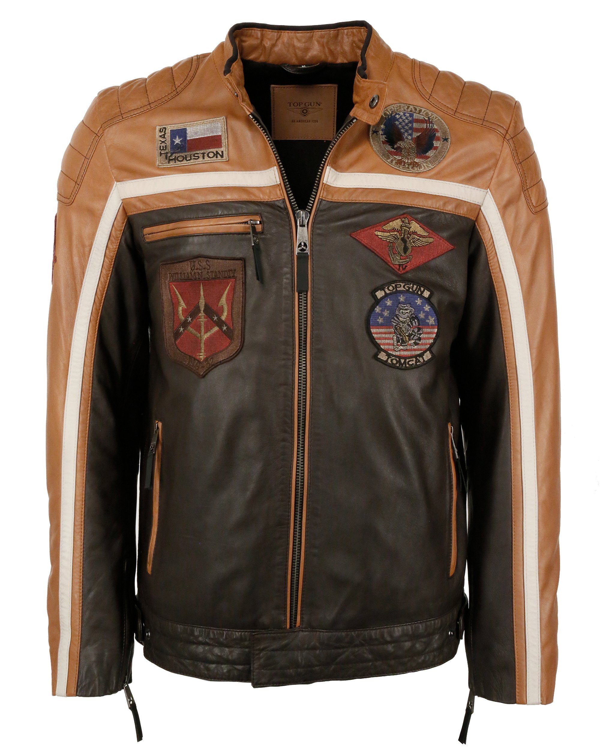 TOP GUN Lederjacke TGJ1005 dark brown/cognac | Übergangsjacken