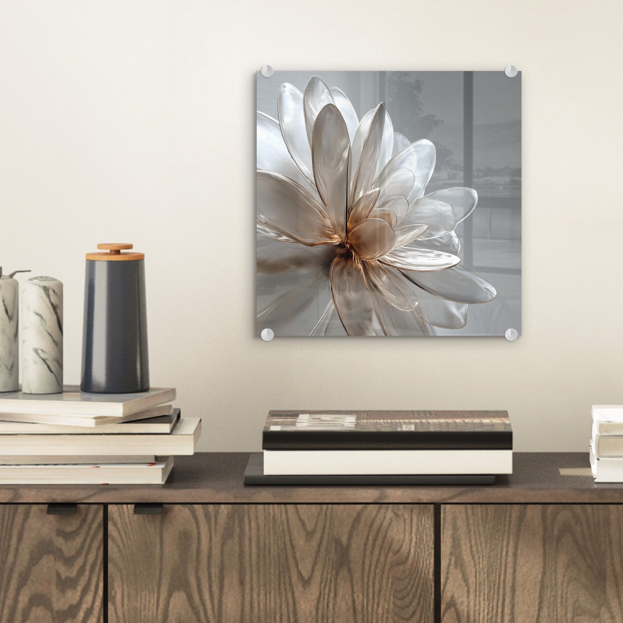 MuchoWow Acrylglasbild Blume - Weiß - Neutral, Inkl. Aufhängung, Bilder auf günstig online kaufen